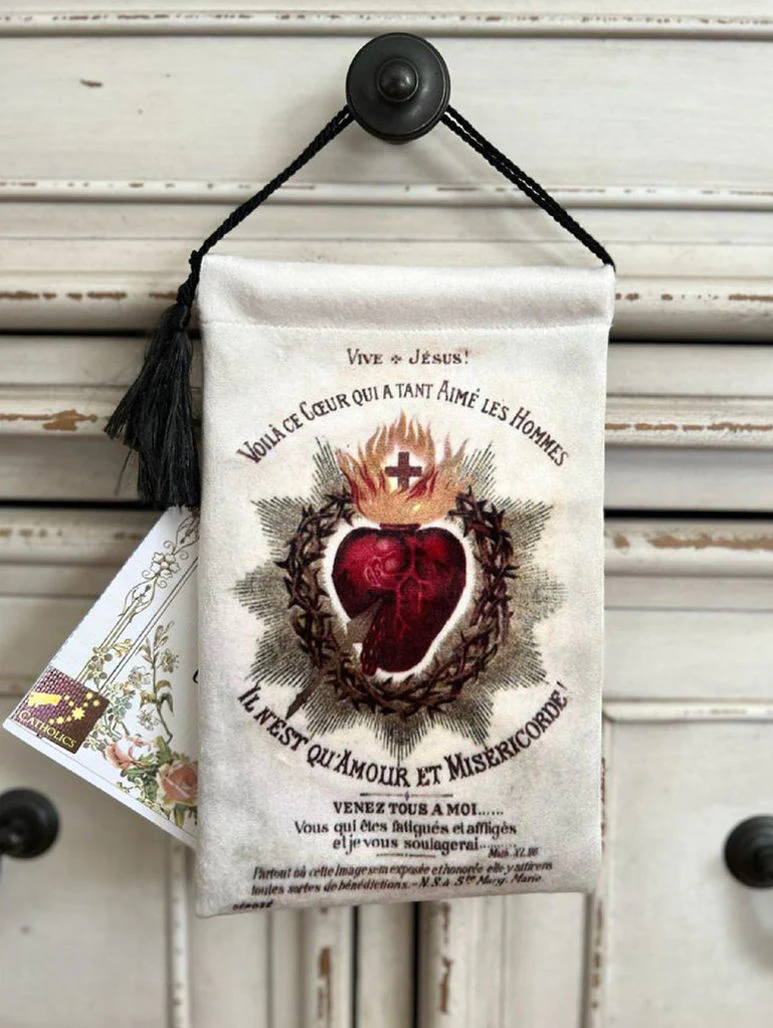 Heart of Jesus Vintage Holy Card Blessing Pouch