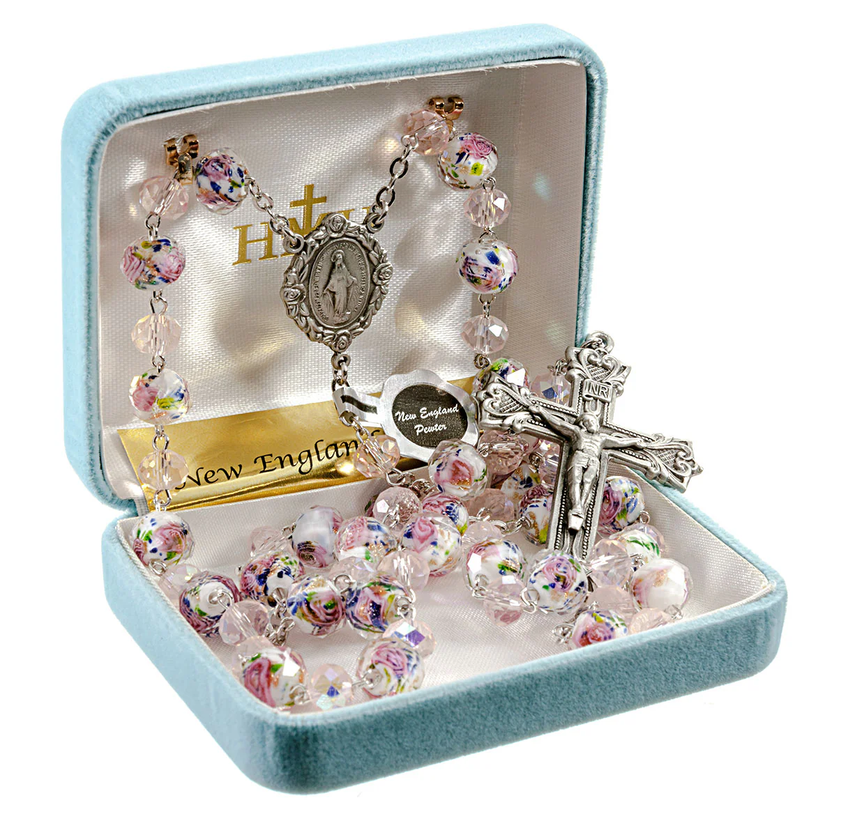 Heavenly Bouquet Pink Glass & Pewter Rosary - Image 4