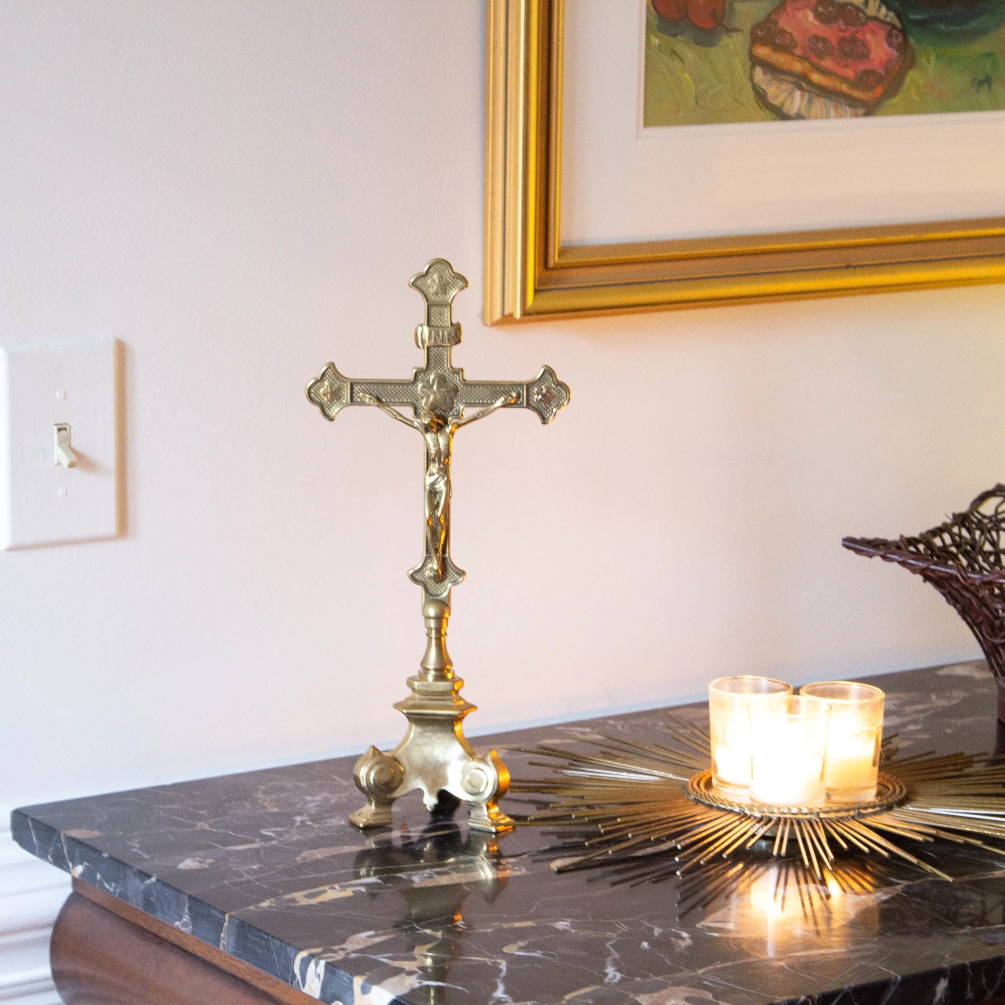 Heavy Three Point Brass Base Crucifix - 13 1/4 inches - Image 3