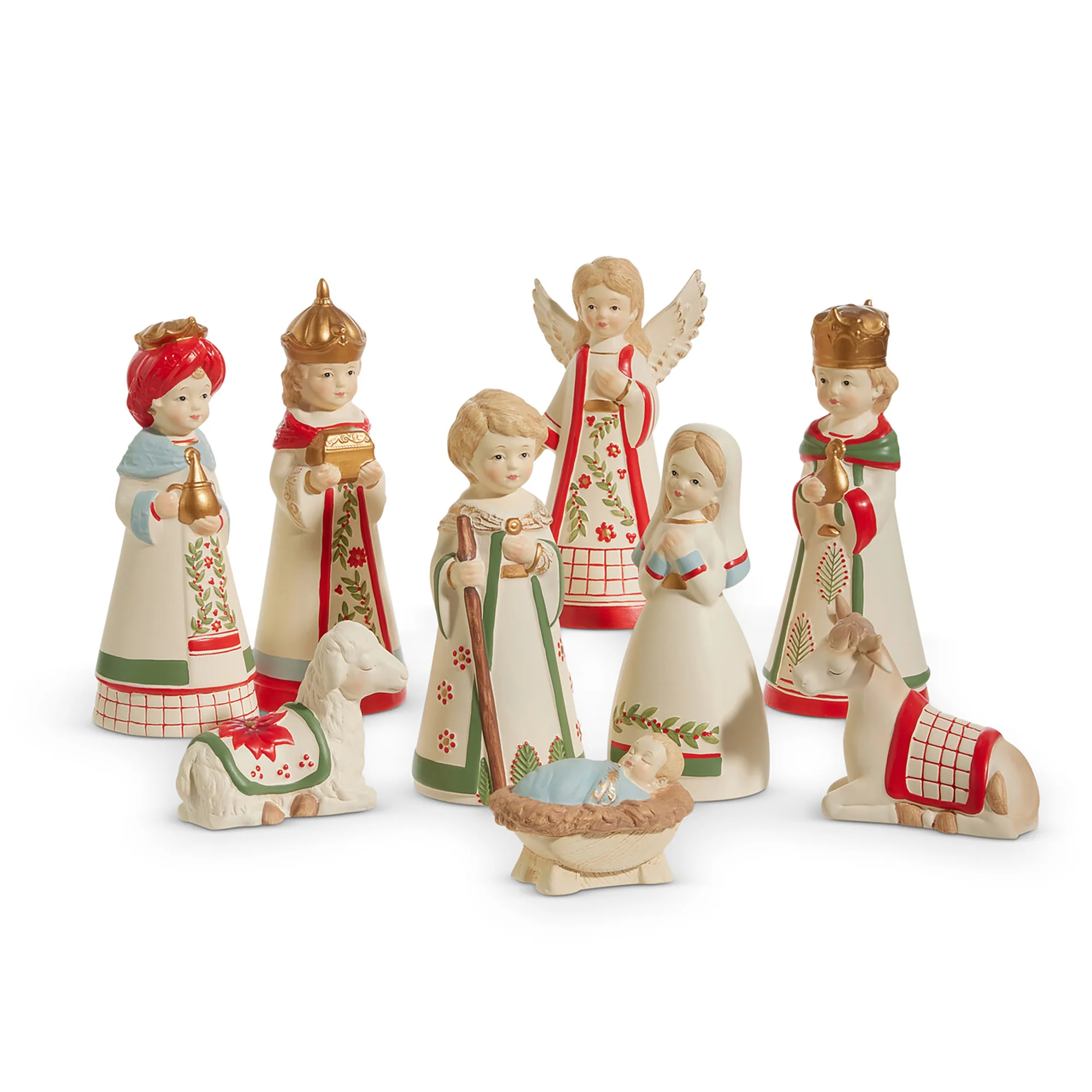 Holly Leaf Painted Nativity - 9 Pieces - Image 3