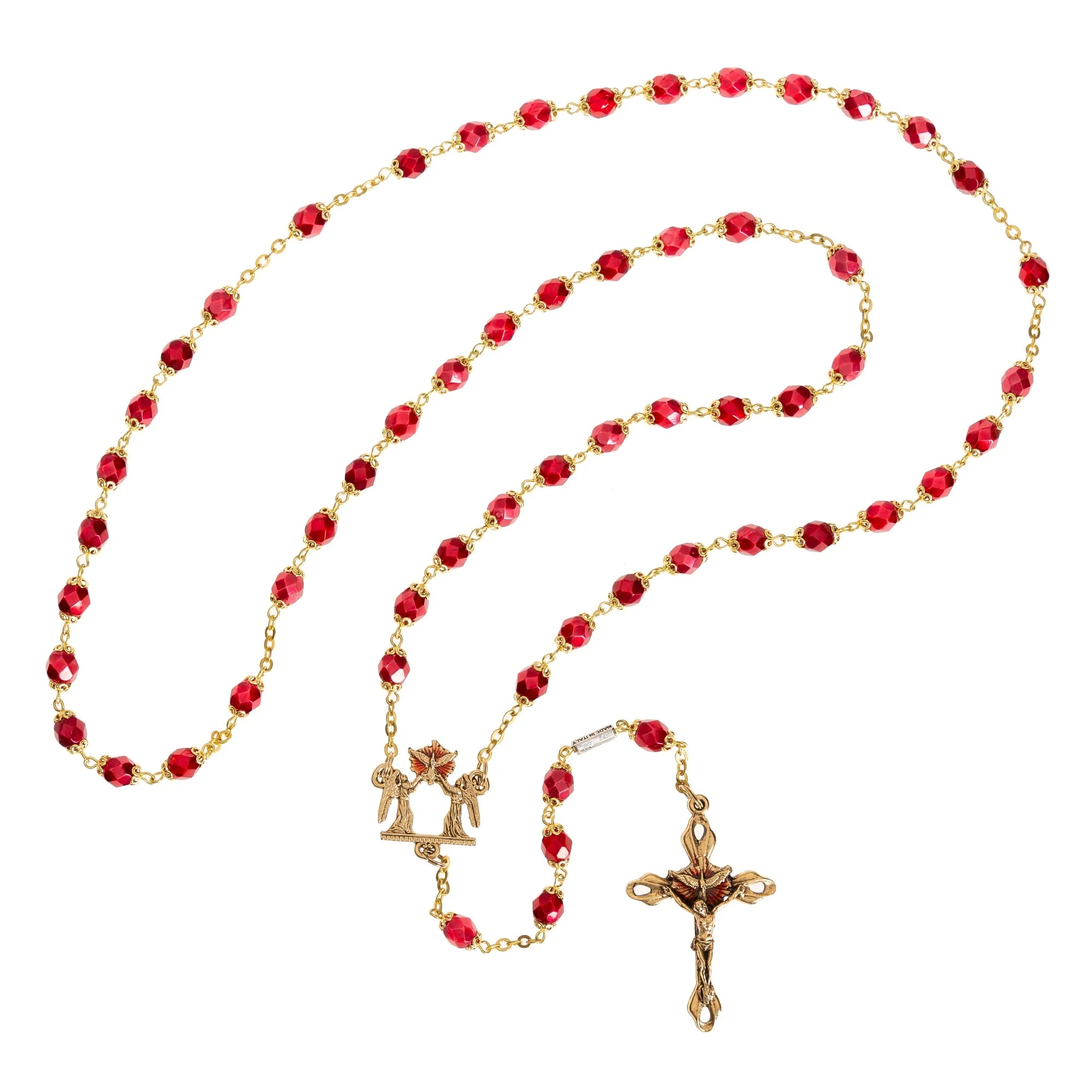 Holy Confirmation Faceted Red & Gold Rosary - Image 2