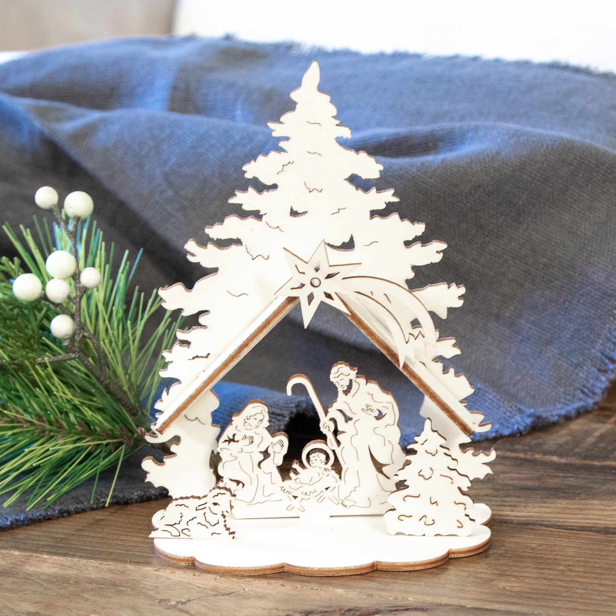 Holy Family Laser Cut Wood Nativity Tree - 6" - Image 2