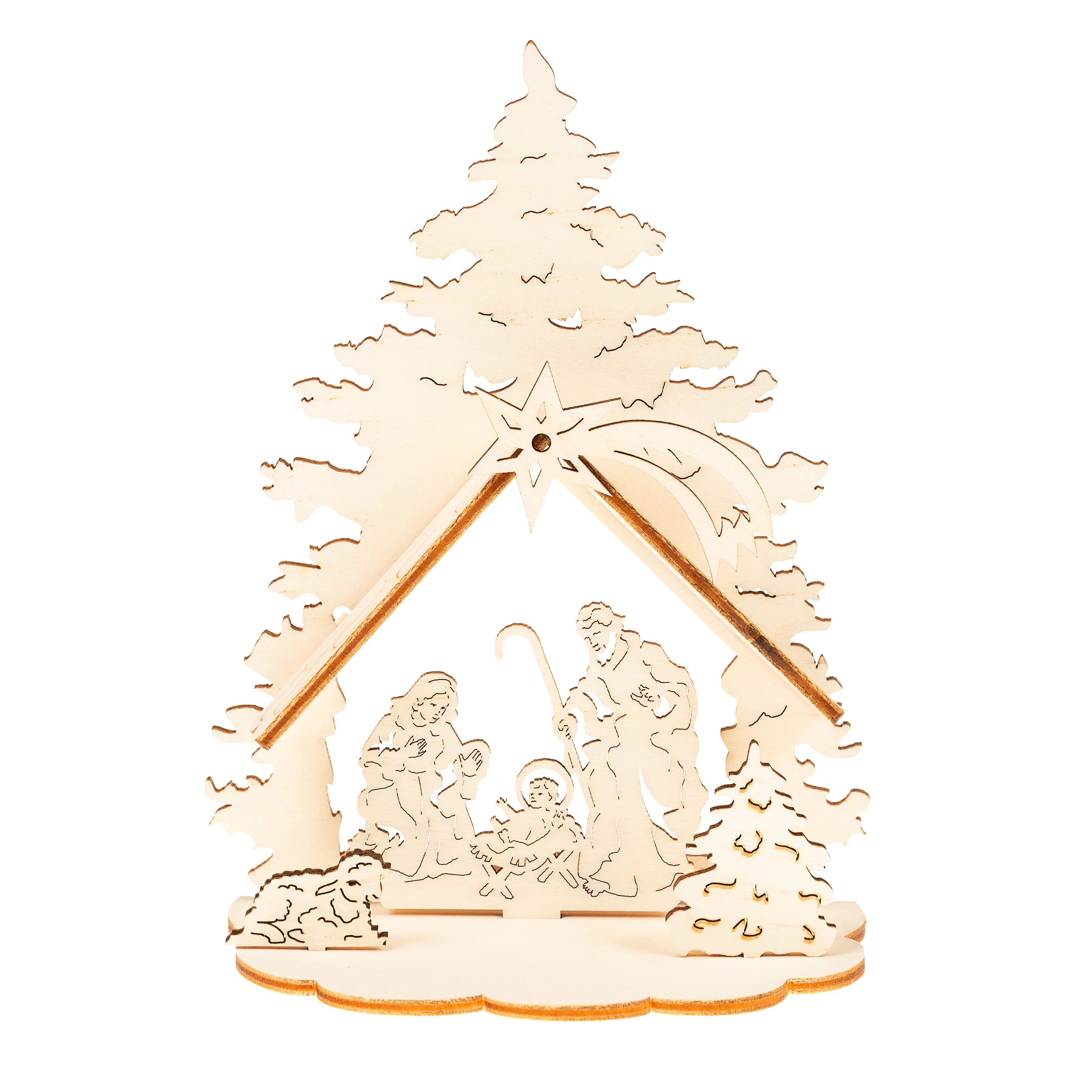 Holy Family Laser Cut Wood Nativity Tree - 6" - Image 3