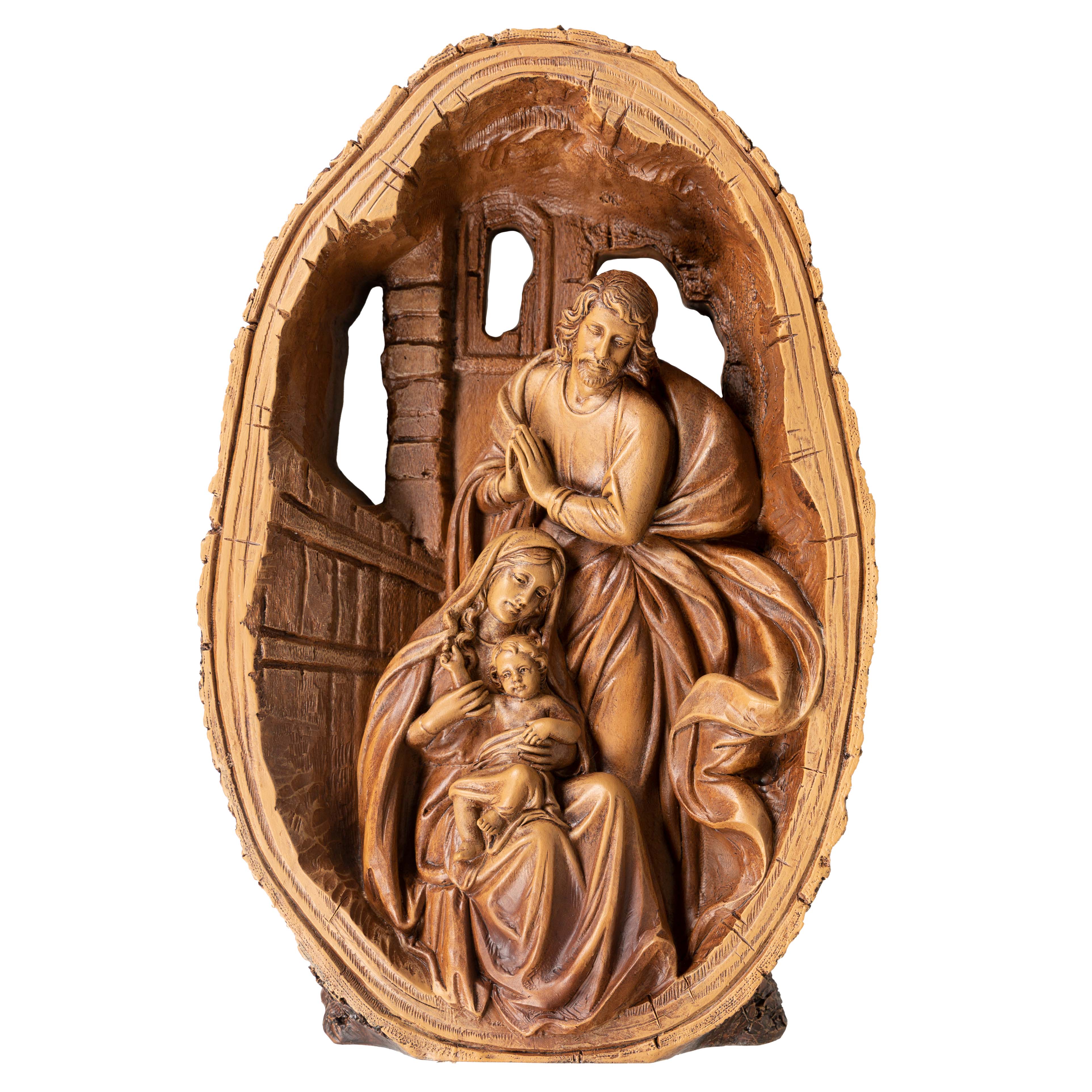 Holy Family Nativity Panoramic Wood Look Sculpture - Image 2