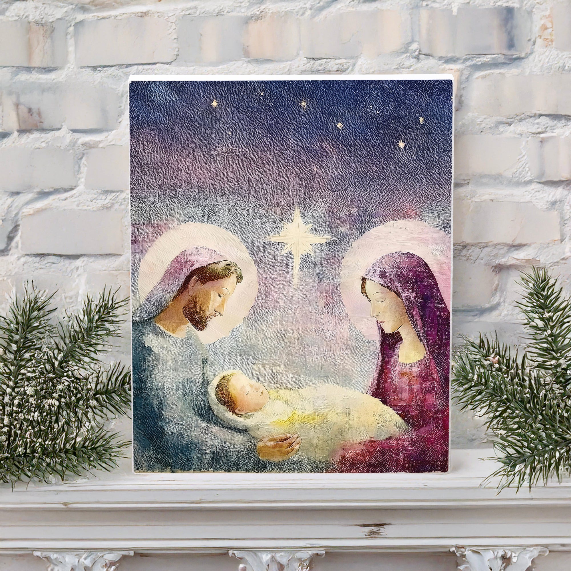 Holy Family Oil on Canvas Plaque - 8" x 10"