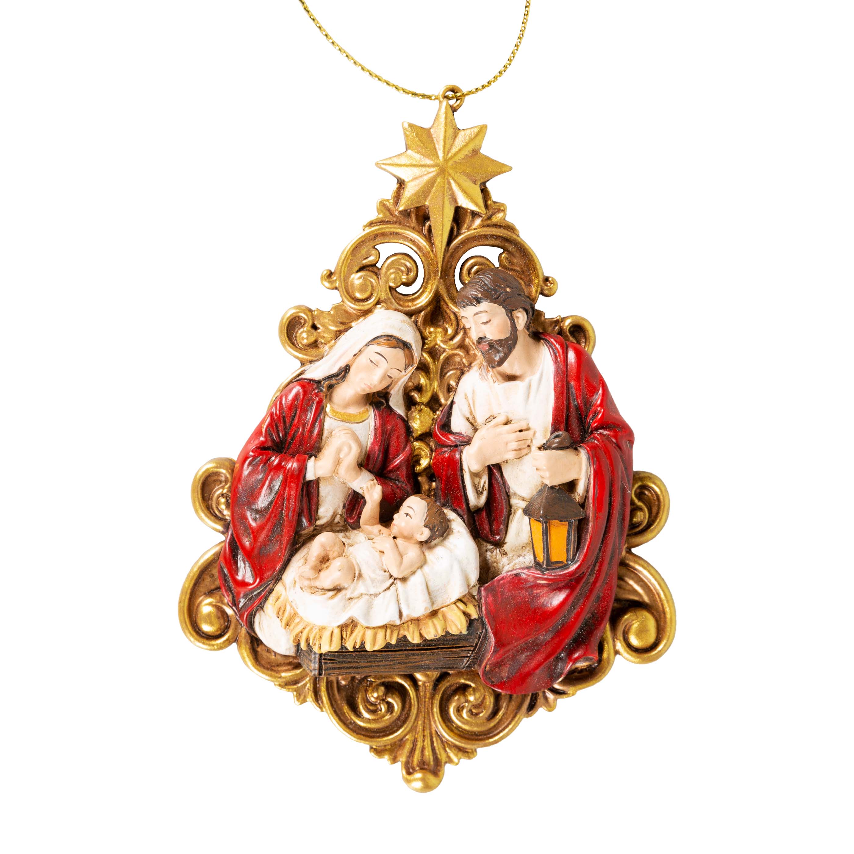 Holy Family Ornament with Gold Filigree Tree