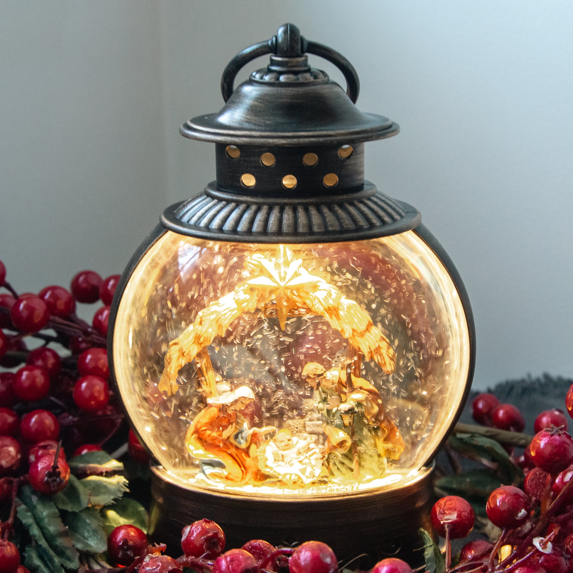 Holy Family Print Bronze Swirl LED Lantern - Image 2