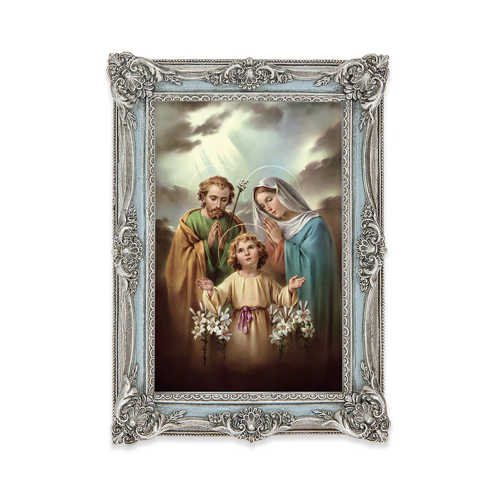 Holy Family Print in Powder Blue & Silver Frame - 5" x 7"