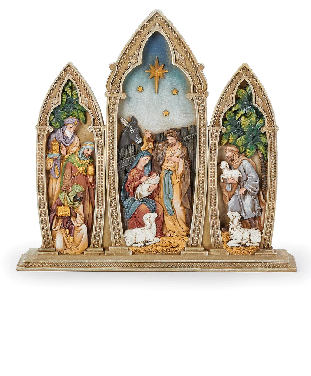 Holy Family Triple Arched One-Piece Nativity - 12" - Image 2