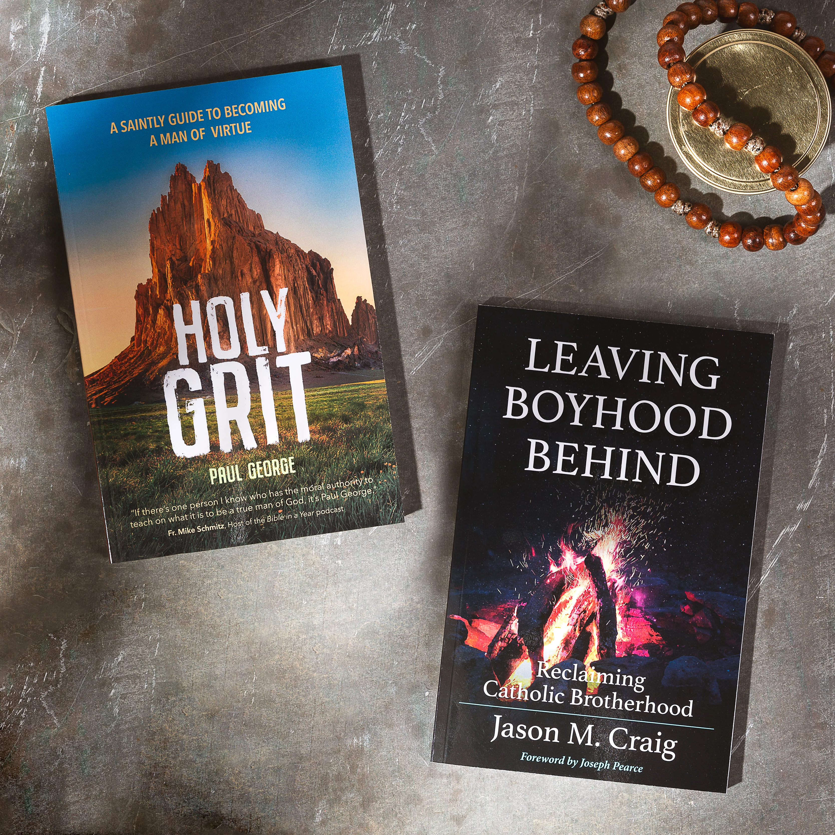 Holy Grit: A Saintly Guide to Becoming a Man of Virtue & Leaving Boyhood Behind: Reclaiming Catholic Brotherhood (2 Book Set)