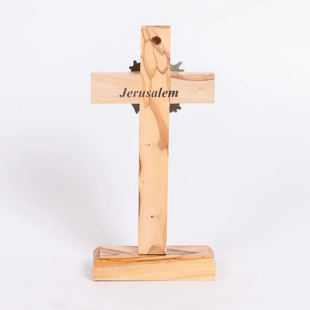 Holy Land Crown of Thorns Olive Wood Standing Cross - 6" - Image 3