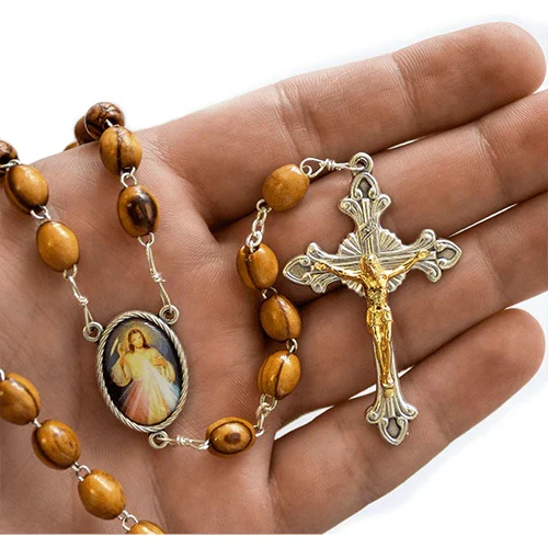 Holy Land Divine Mercy Olive Wood Rosary - Image 2