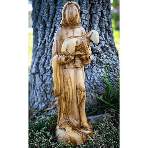 Holy Land Olive Wood Good Shepherd Statue - 10" - Image 3