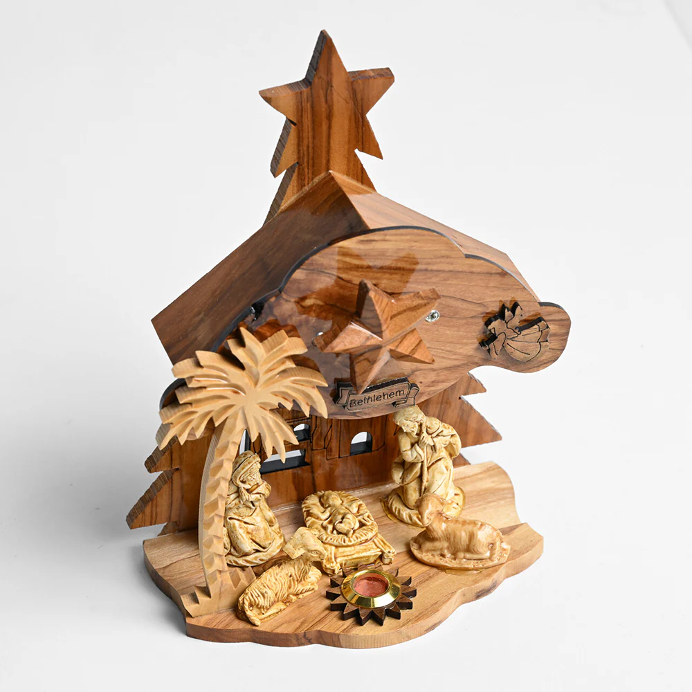 Holy Land Olive Wood Musical Nativity - 5.5" x 7.75" - Image 2