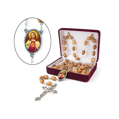 Holy Land Sacred Heart of Jesus Olive Wood Rosary - Image 2