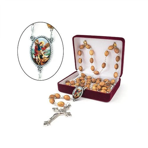 Holy Land St. Michael the Archangel Olive Wood Rosary - Image 2
