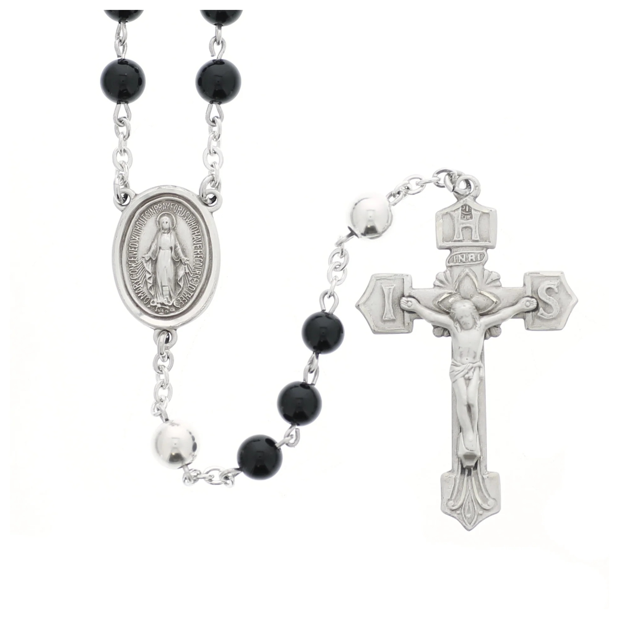Holy Name Genuine Onyx & Sterling Rosary - Image 3
