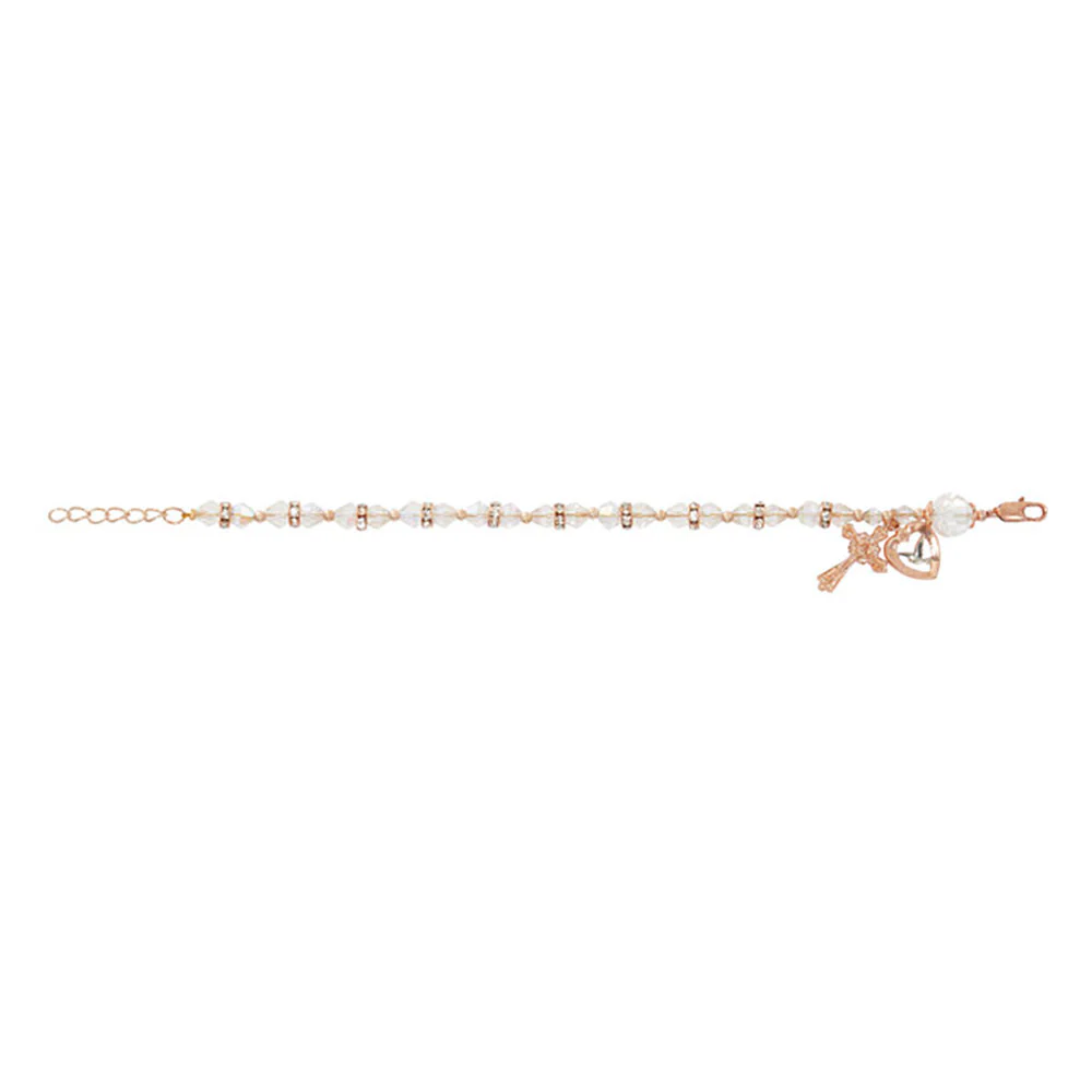 Holy Spirit Charm Rose Gold Crystal Rosary Bracelet