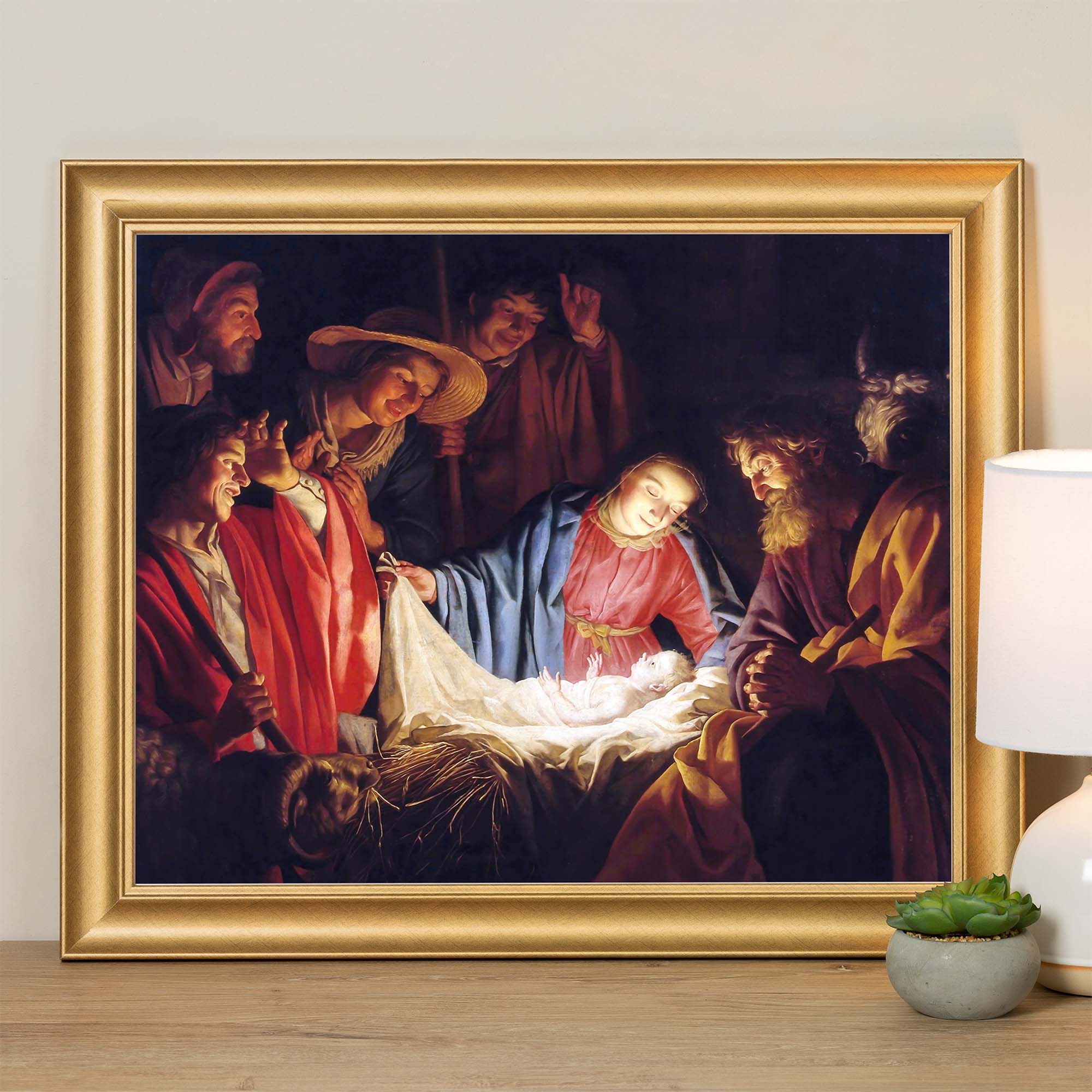 Honthorst Adoration of the Shepherds Gold Framed Print - Multiple Sizes