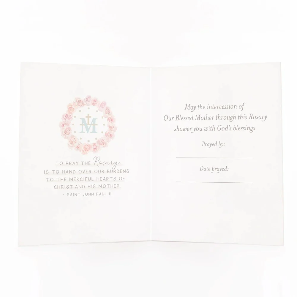 I Prayed a Rosary for You Blue Flower Bouquet Greeting Cards (4 Pack) - Image 3