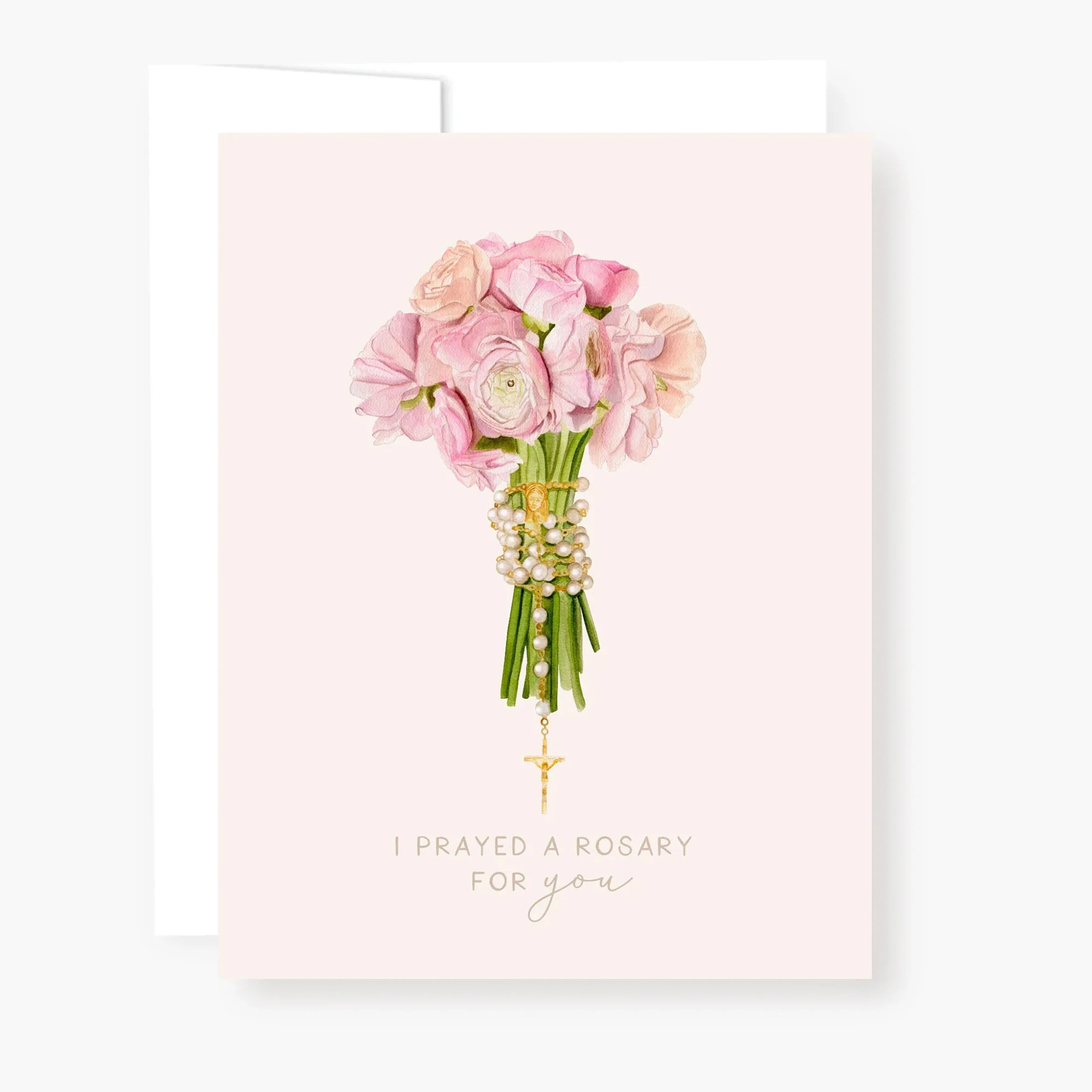 I Prayed a Rosary for You Pink Flower Bouquet Greeting Cards (4 Pack)