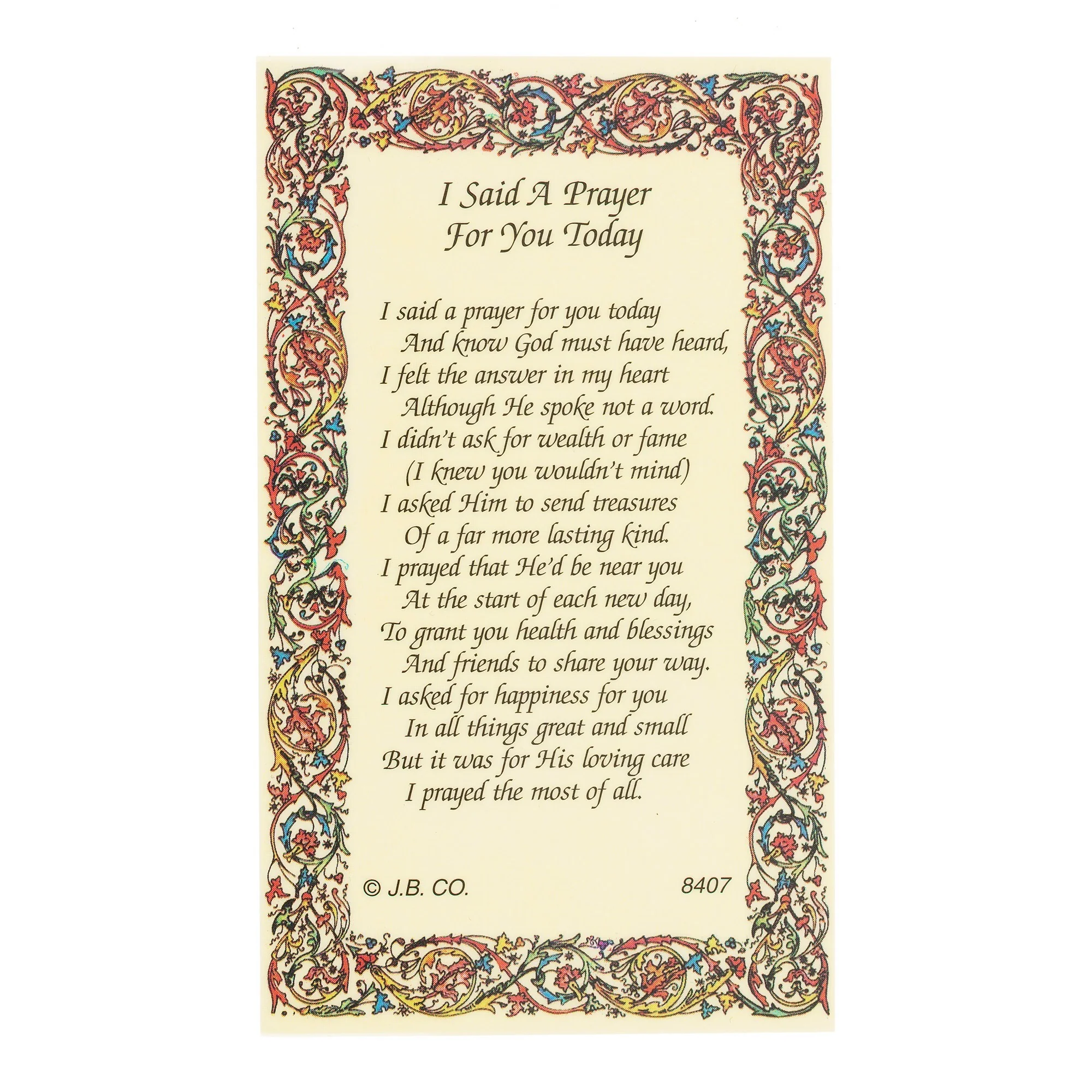 I Said A Prayer For You Today Laminated Holy Card