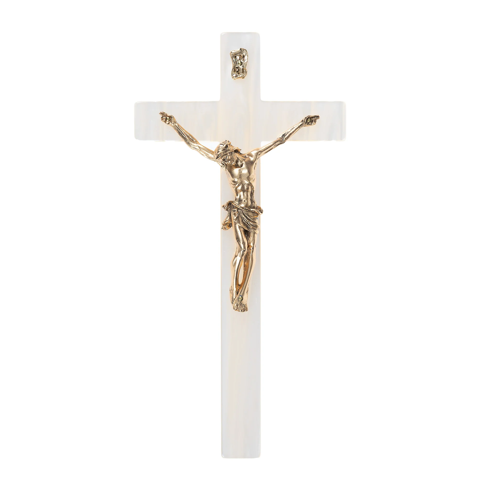Imitation Mother of Pearl & Gold Wall Crucifix - 10" - Image 2