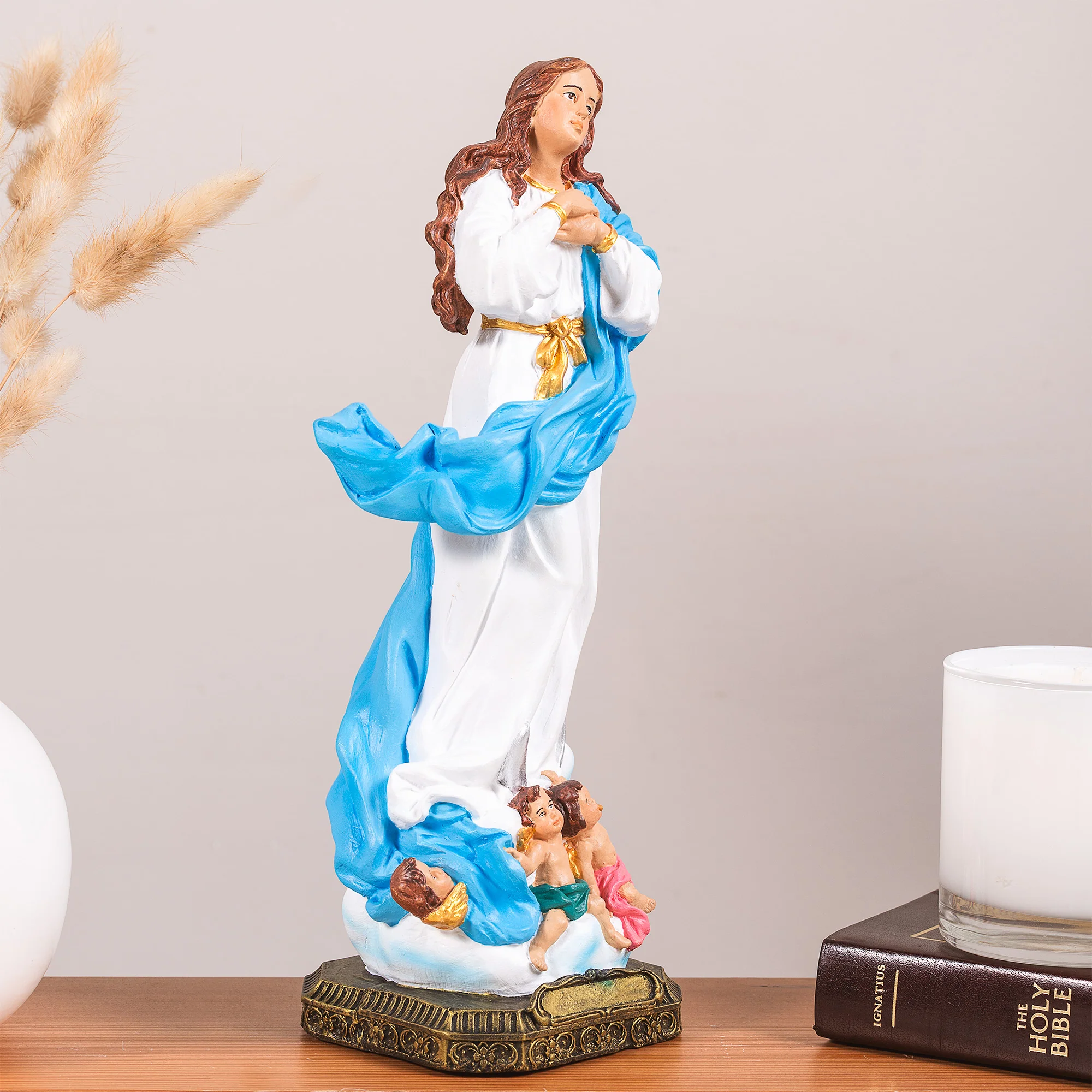 Immaculate Conception Statue - White or Hand Painted - 12" - Image 6