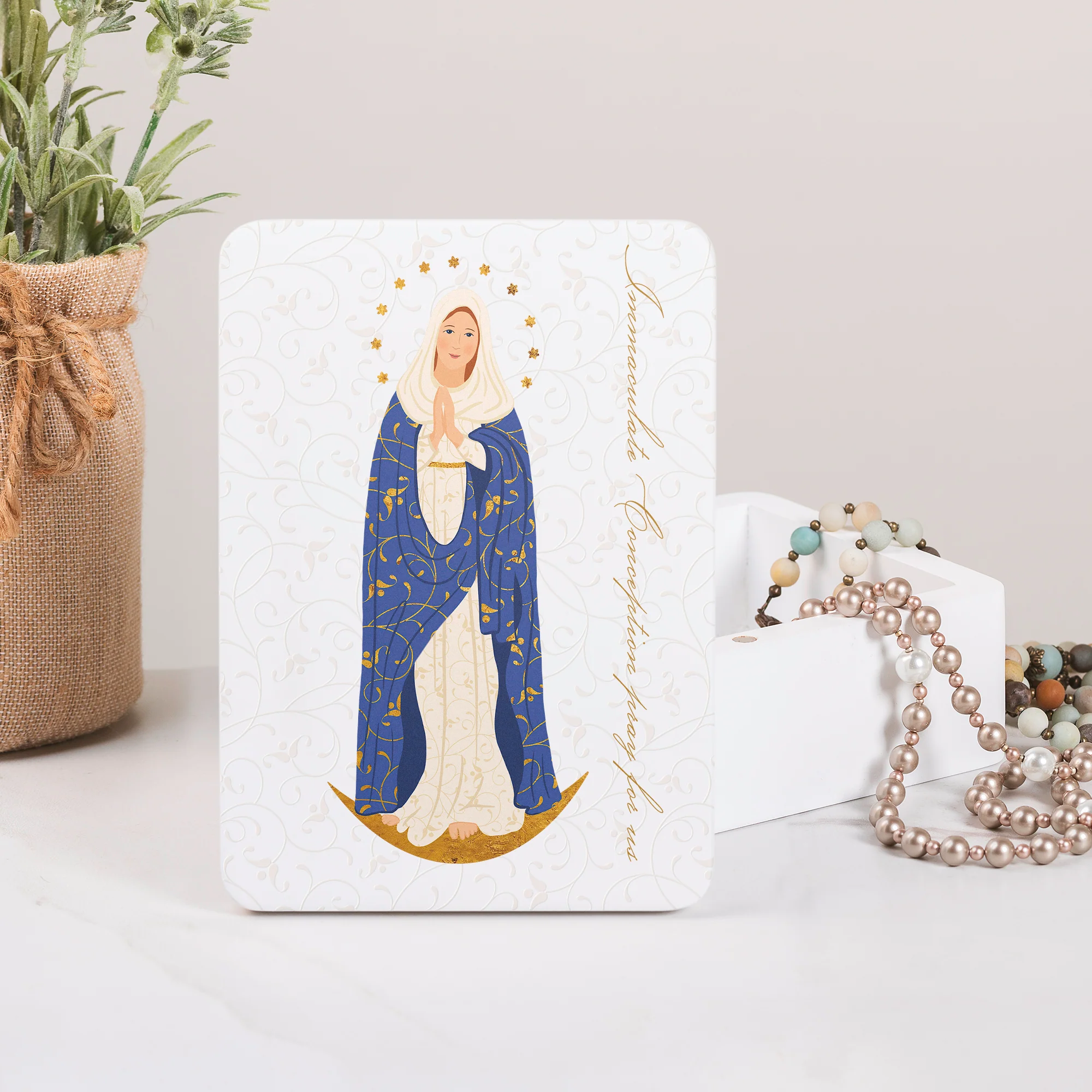Immaculate Conception Toile Rosary Keepsake Box