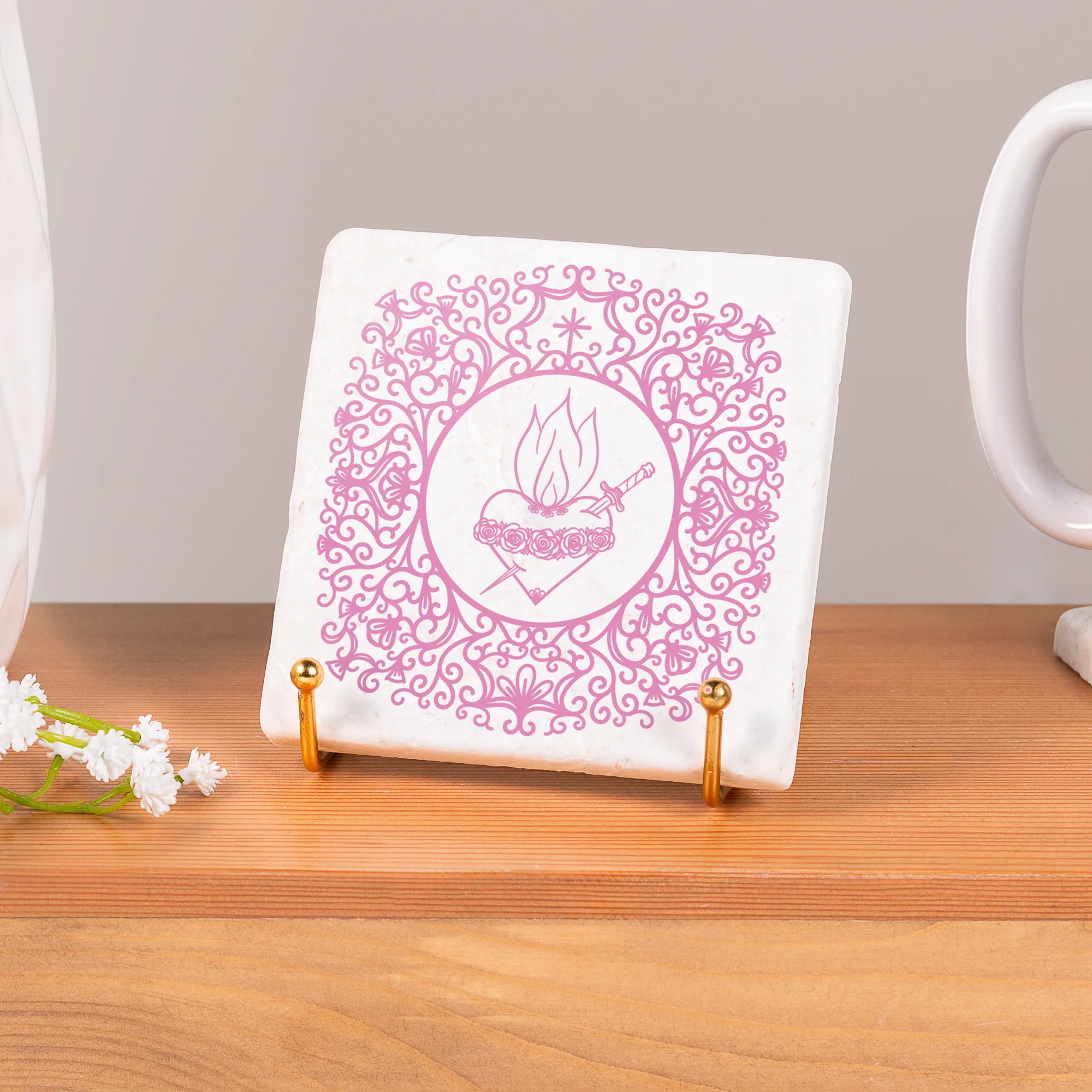 Immaculate Heart Filigree Stone Coaster - Image 2