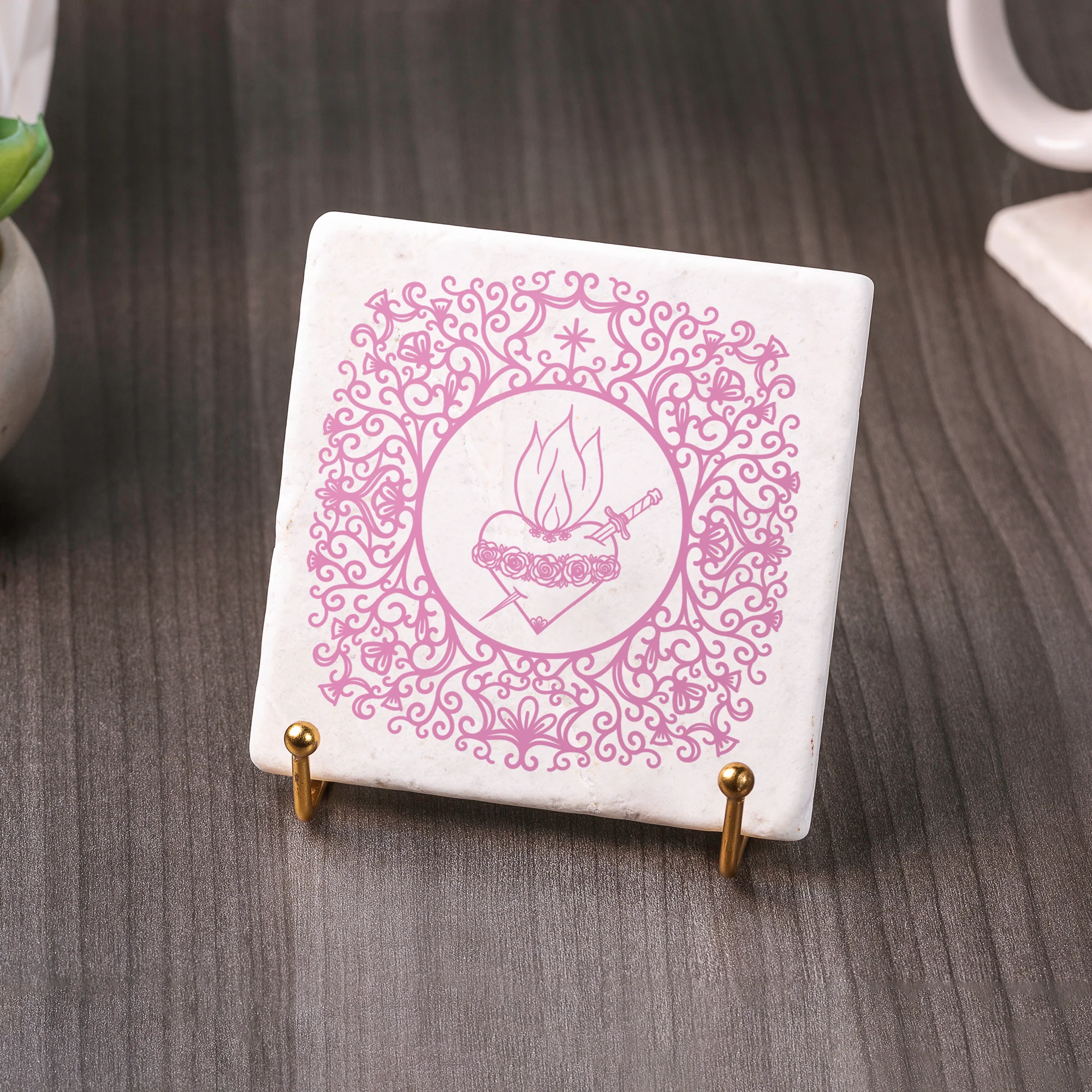 Immaculate Heart Filigree Stone Coaster - Image 3