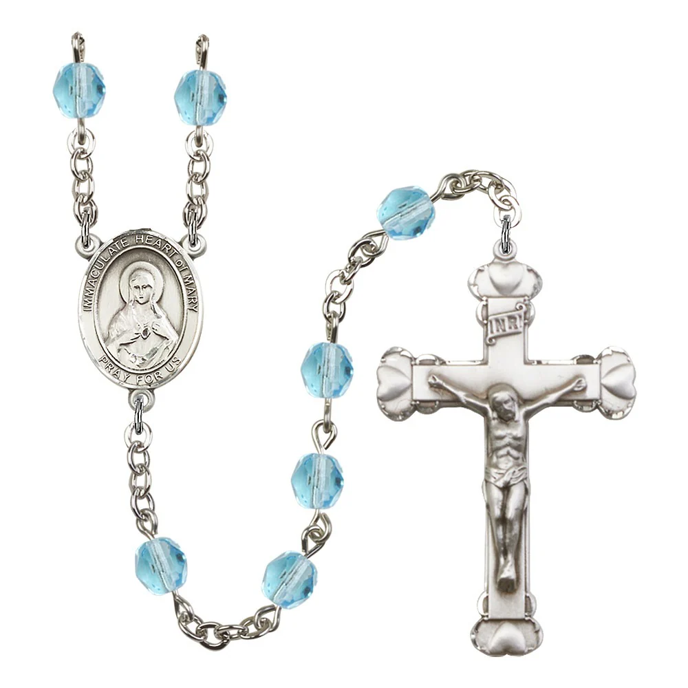 Immaculate Heart Of Mary Aqua Blue March Rosary 6mm