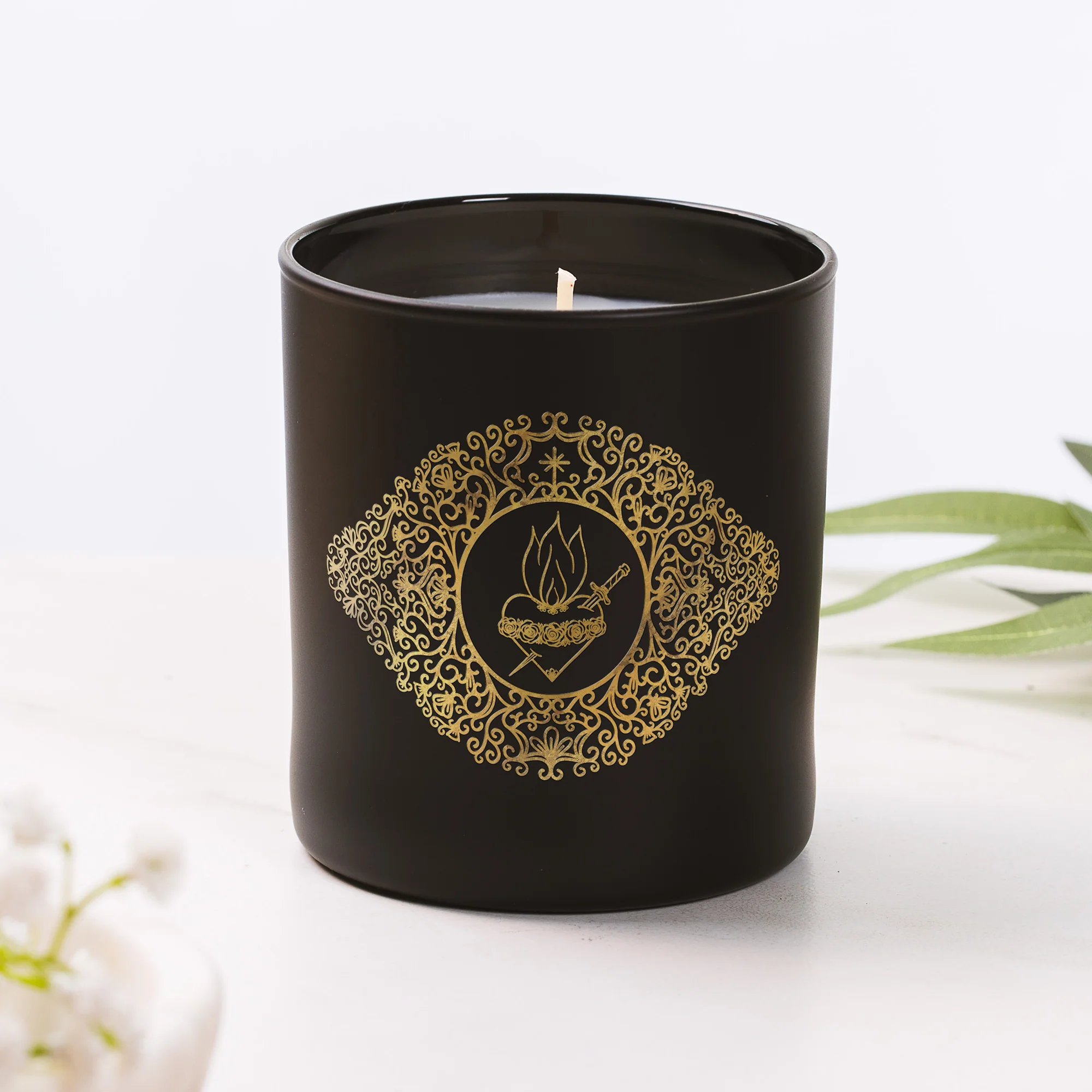 Immaculate Heart of Mary Gold Filigree Candle - Image 2