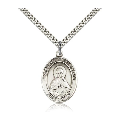 Immaculate Heart of Mary Pendant with Chain, Bliss, Sterling Silver