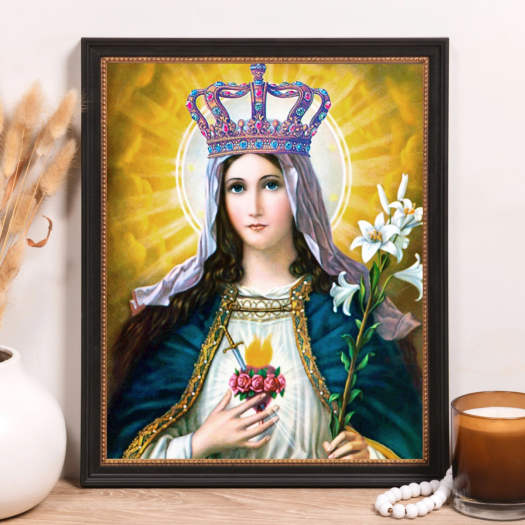 Immaculate Heart of Mary Queen of Heaven Framed Canvas - Sacred Classics Collection - Image 10