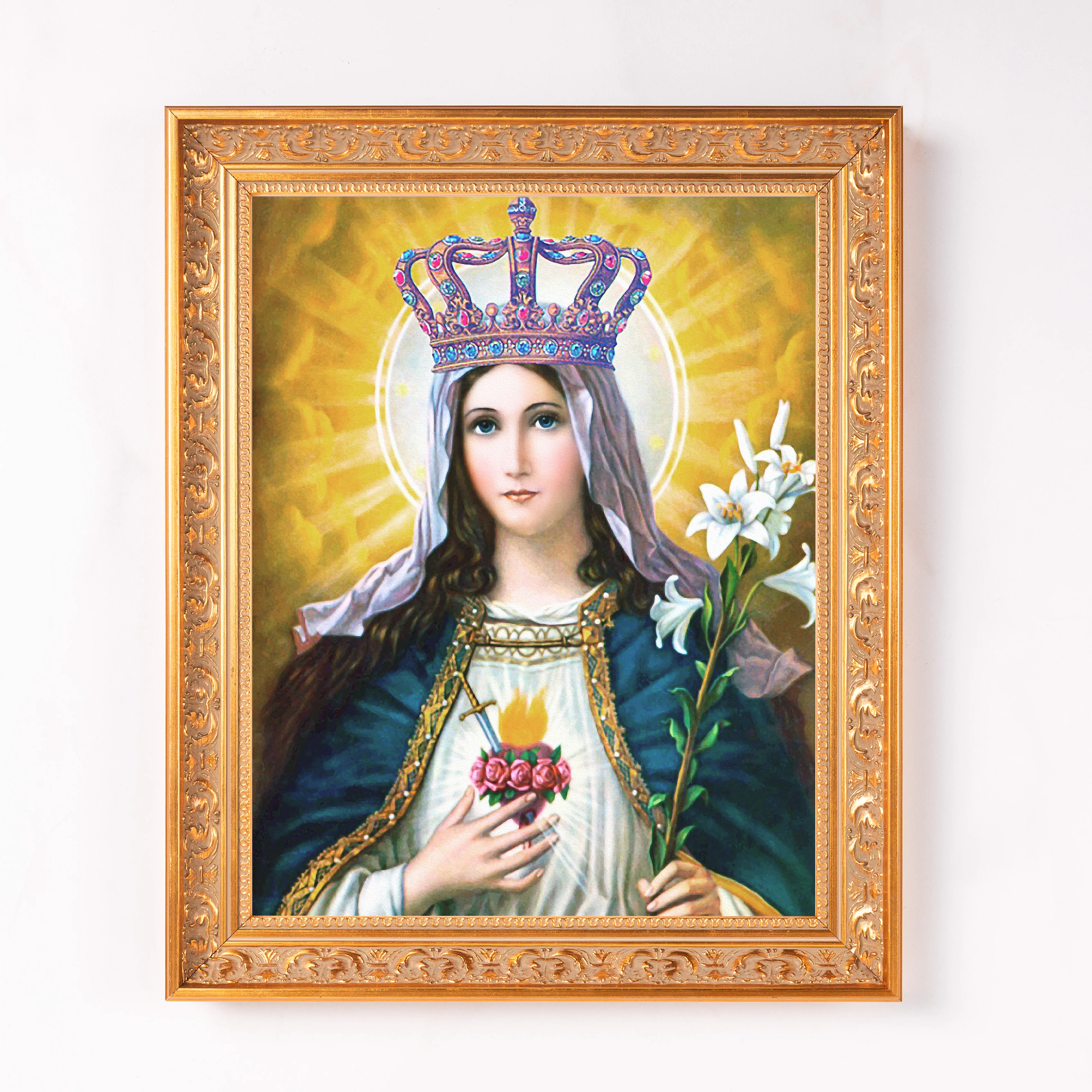 Immaculate Heart of Mary Queen of Heaven Framed Canvas - Sacred Classics Collection - Image 2
