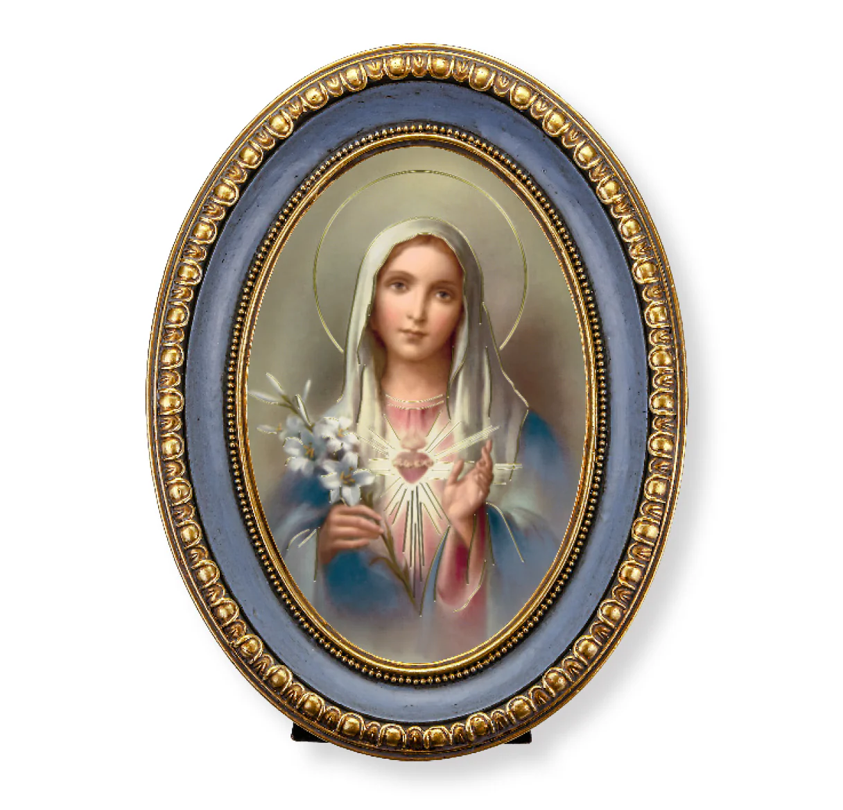 Immaculate Heart Print in Blue Oval Frame - 7.5" x 5.5" - Image 2