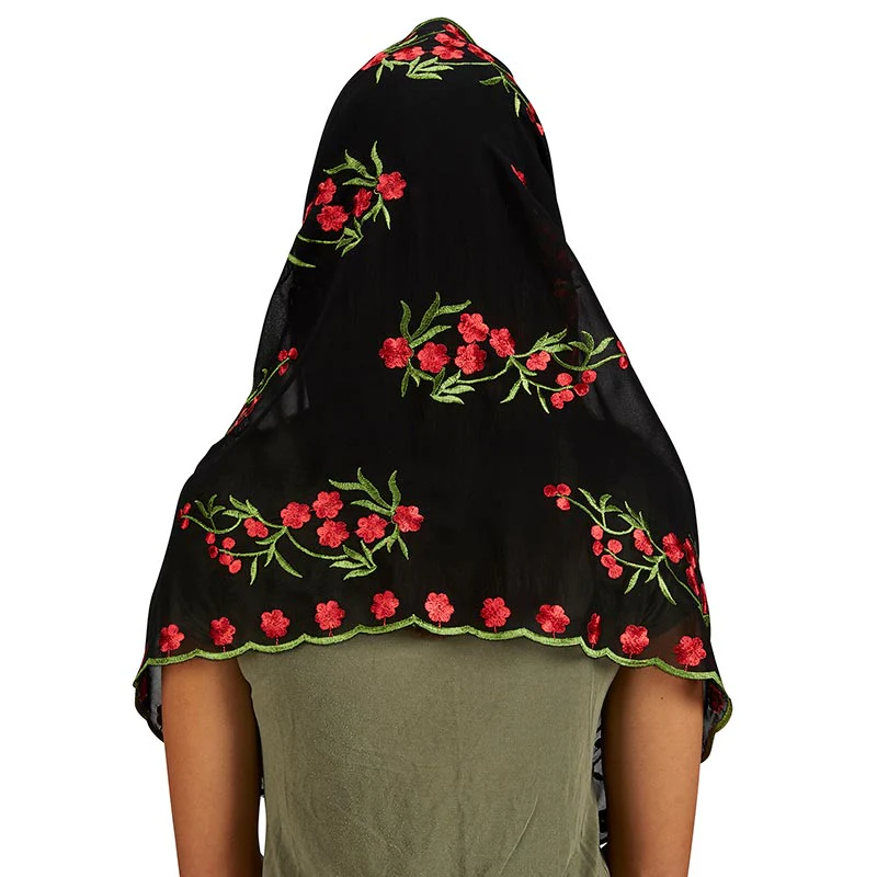 Infinity Black & Red Floral Chapel Veil - Image 3