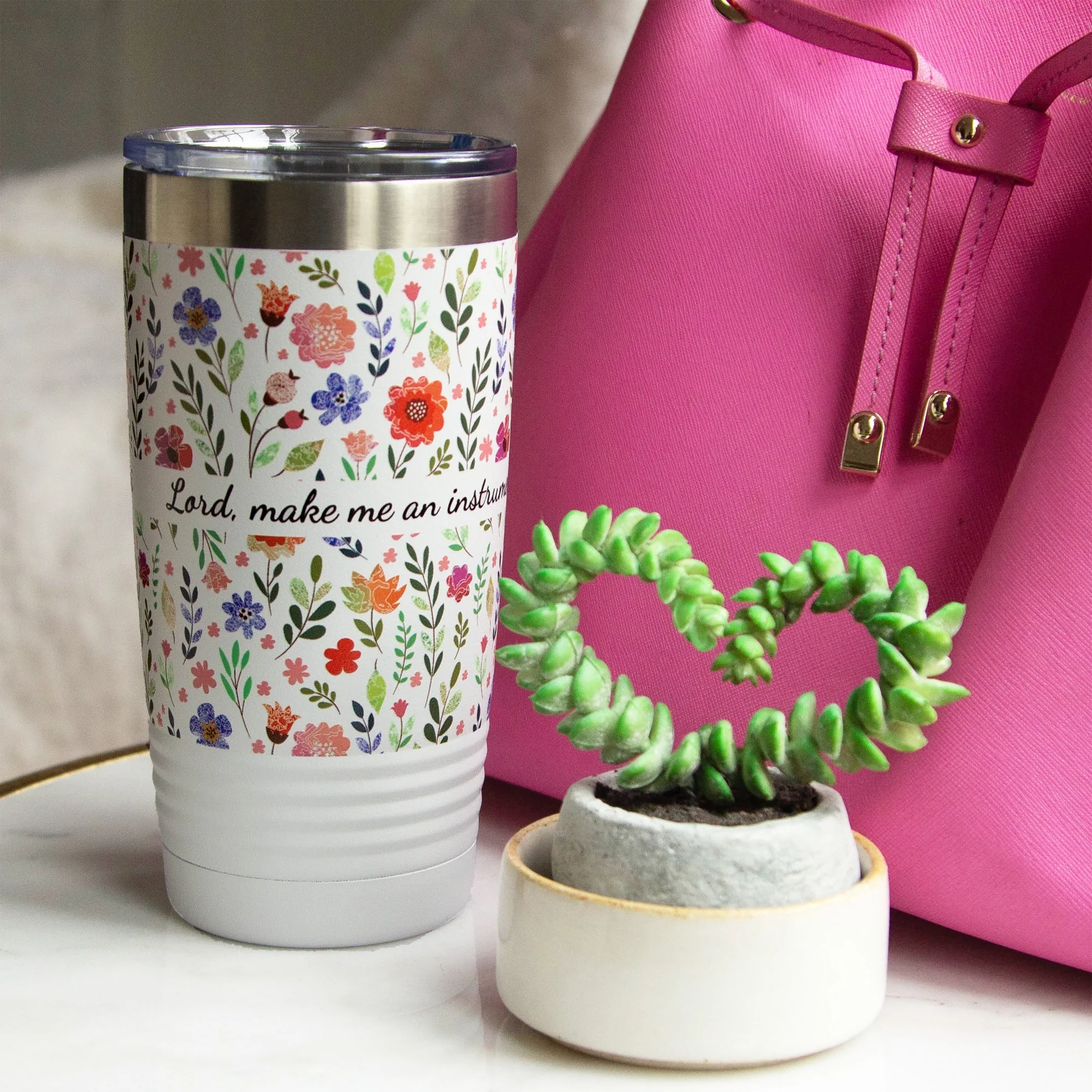 Instrument of Thy Peace Insulated White 20oz Tumbler - Image 2
