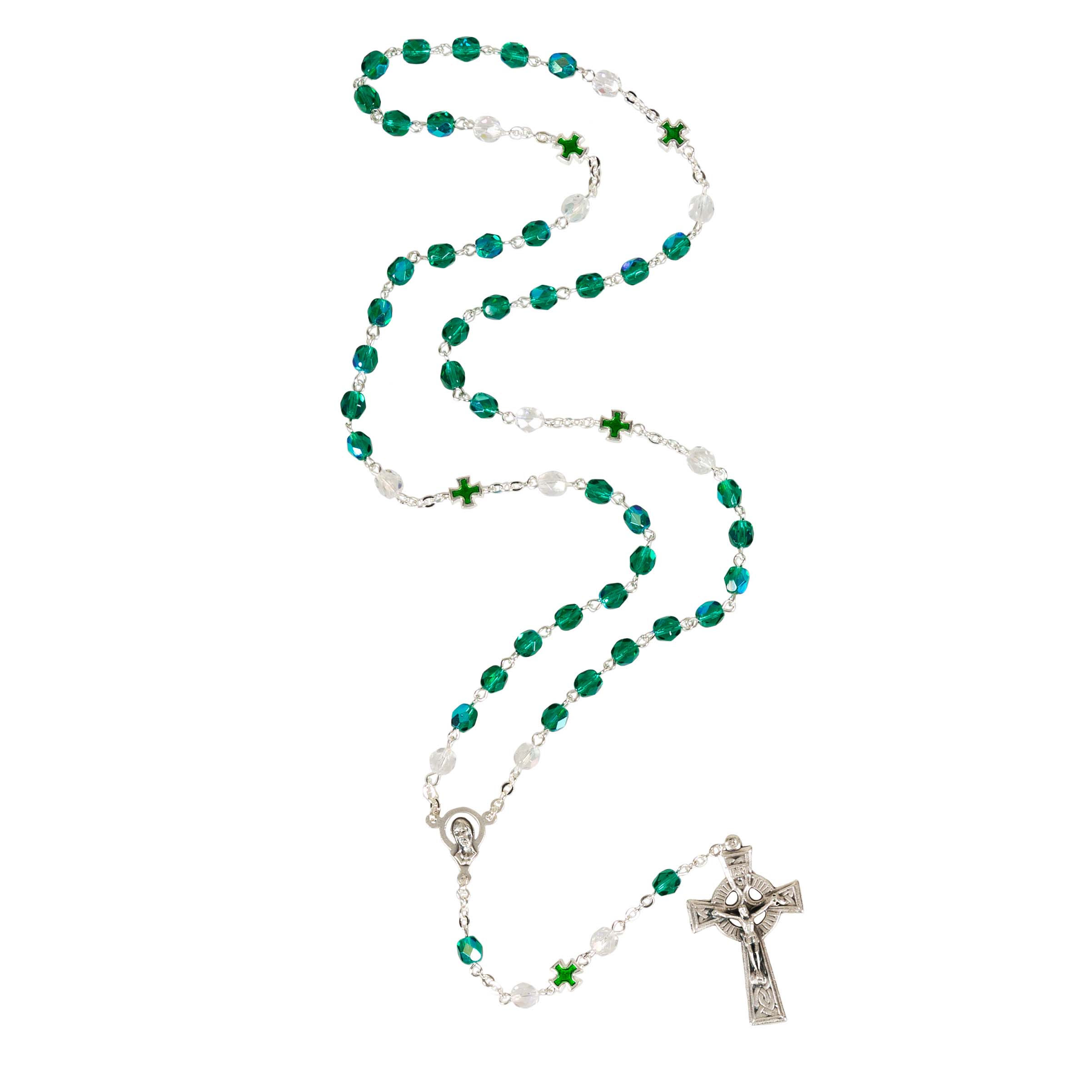 Irish Rosary with Green Cross Our Father Beads