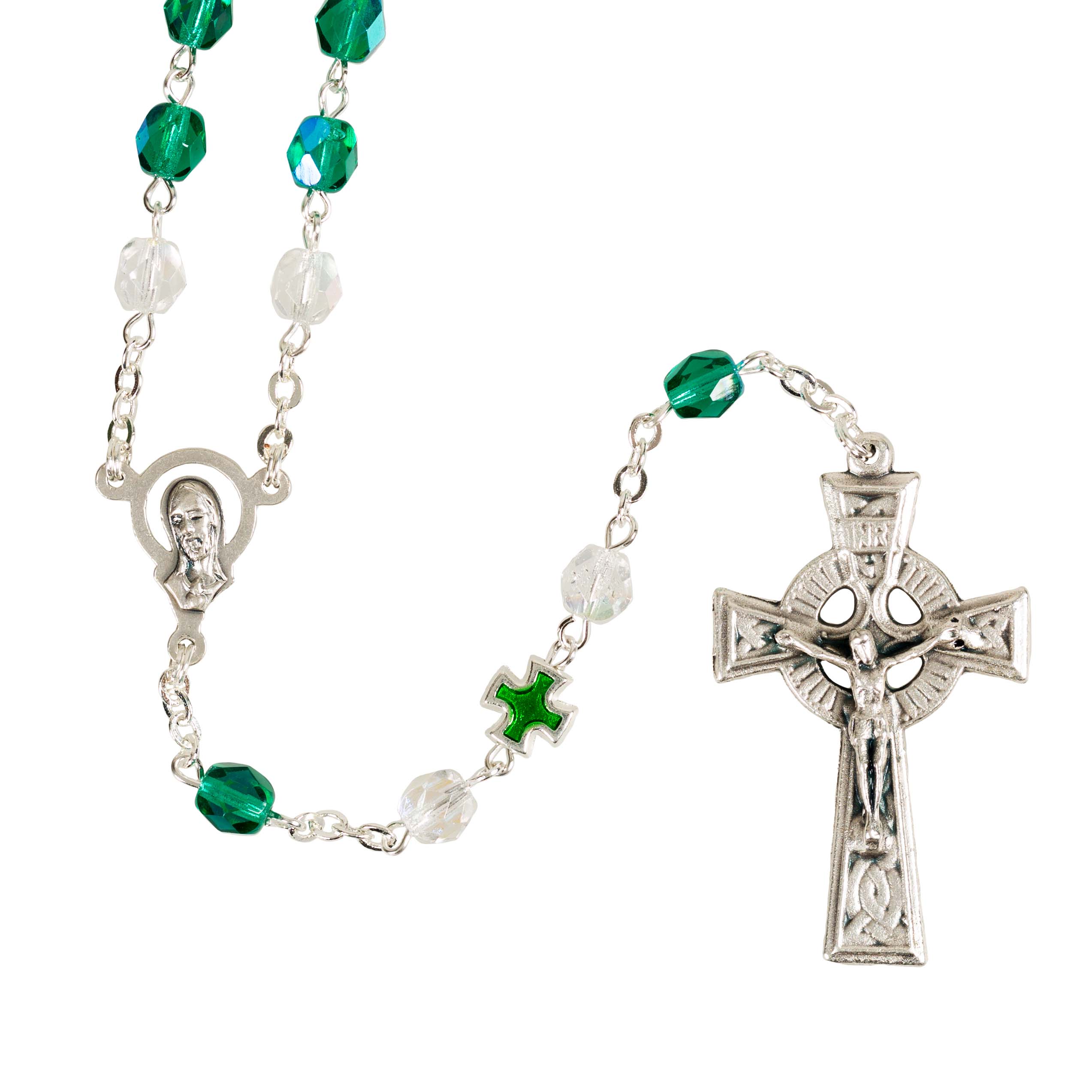 Irish Rosary with Green Cross Our Father Beads - Image 2