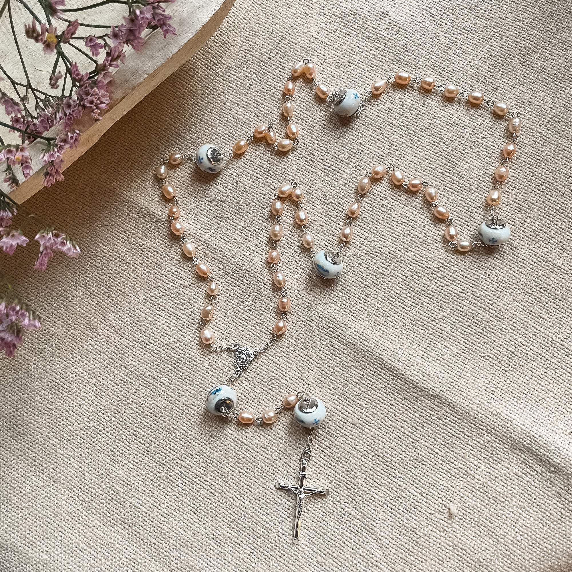 Italian Freshwater Pearl Miraculous Rosary - Image 2