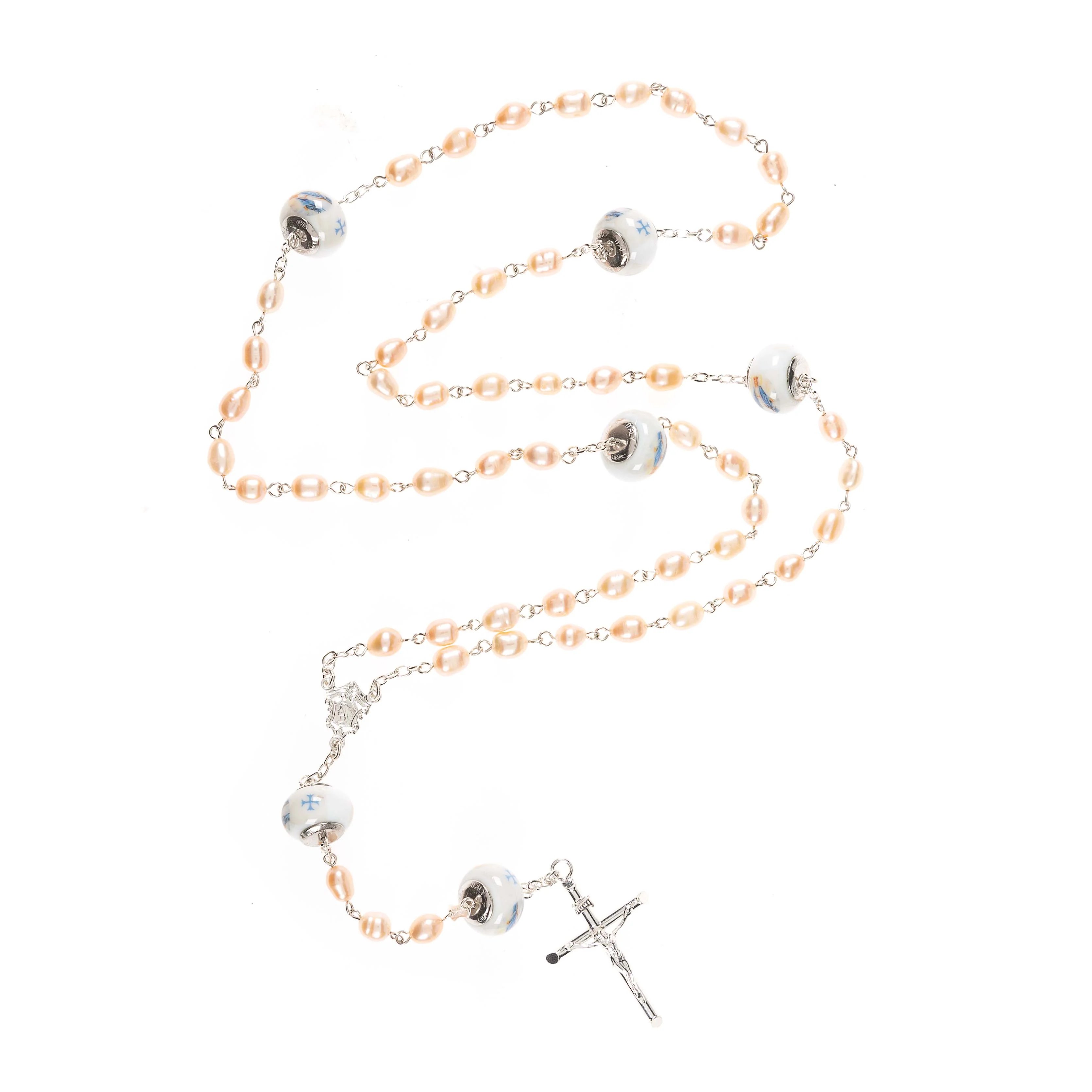Italian Freshwater Pearl Miraculous Rosary - Image 4