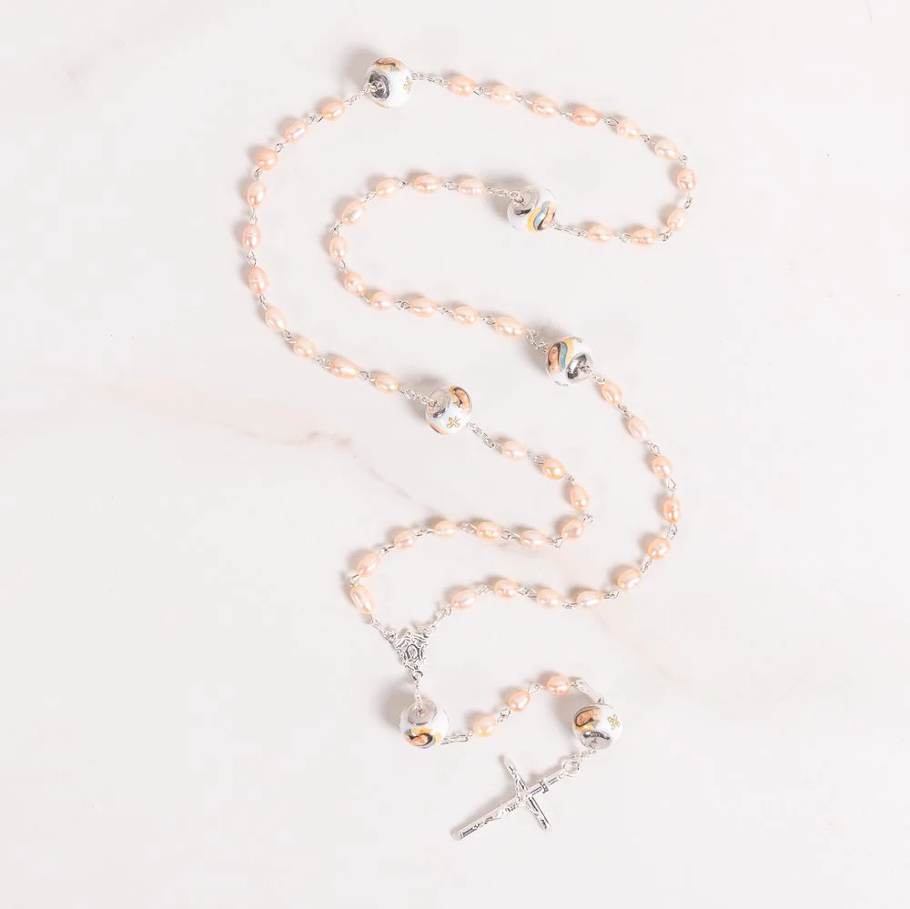 Italian Freshwater Pearl & Our Lady of Guadalupe Rosary - Image 2
