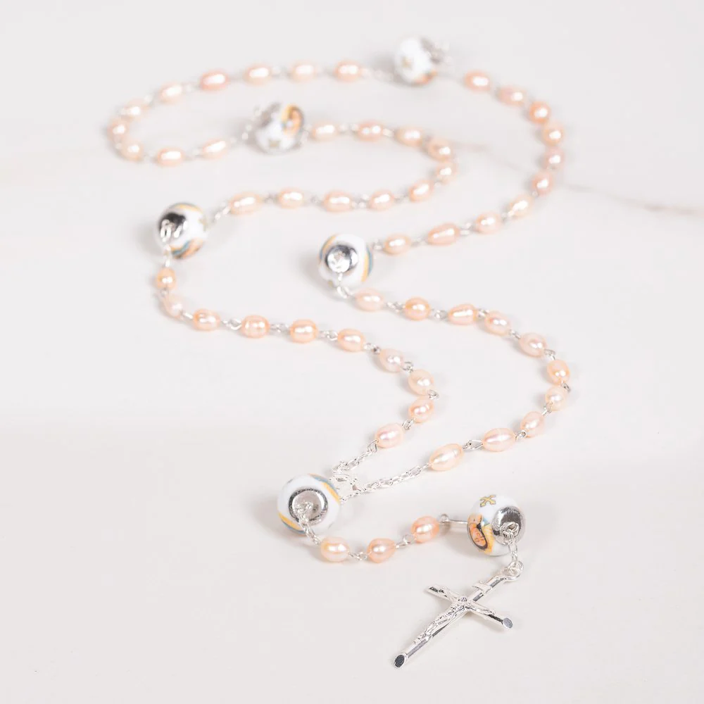 Italian Freshwater Pearl & Our Lady of Guadalupe Rosary - Image 3