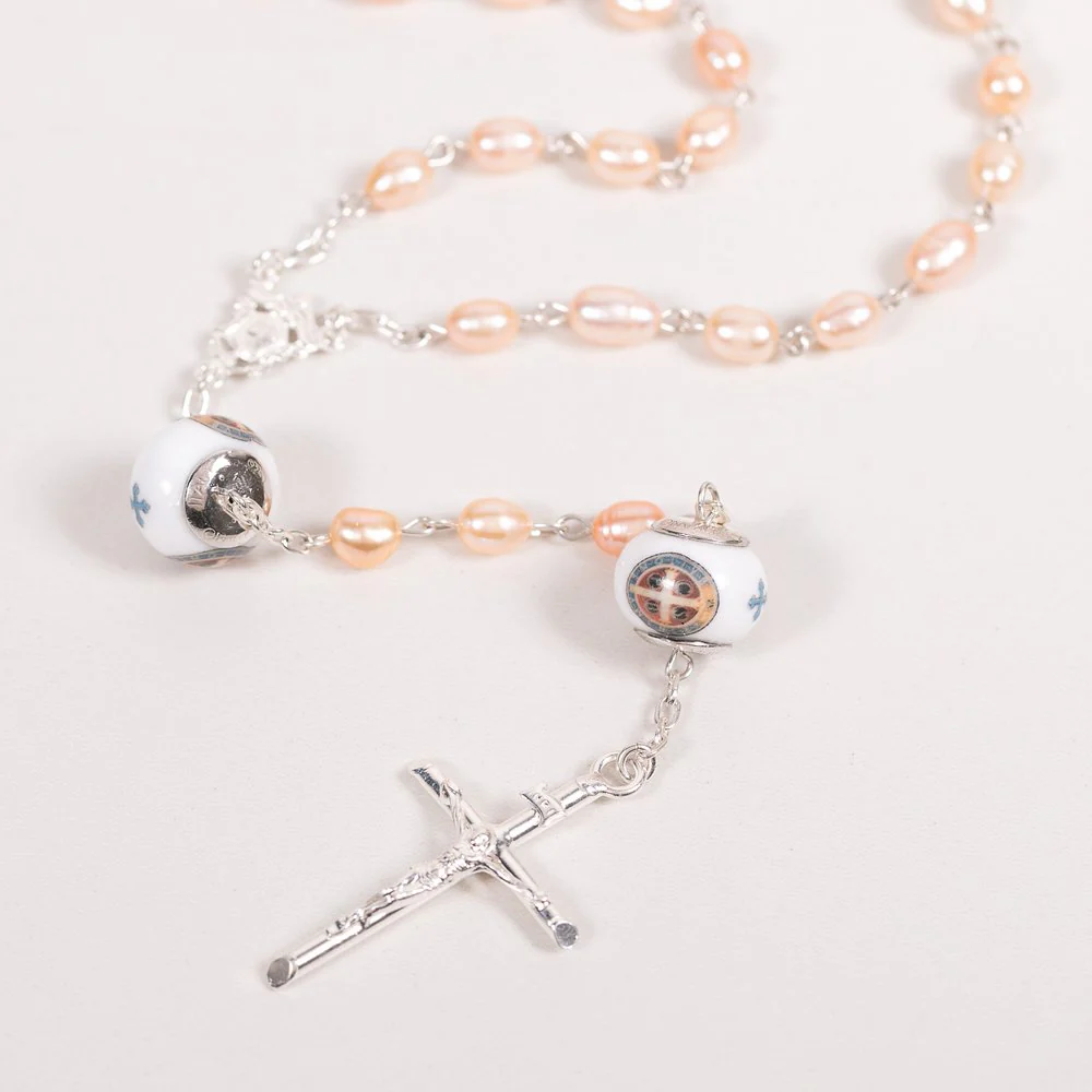Italian Freshwater Pearl St. Benedict Cross Rosary