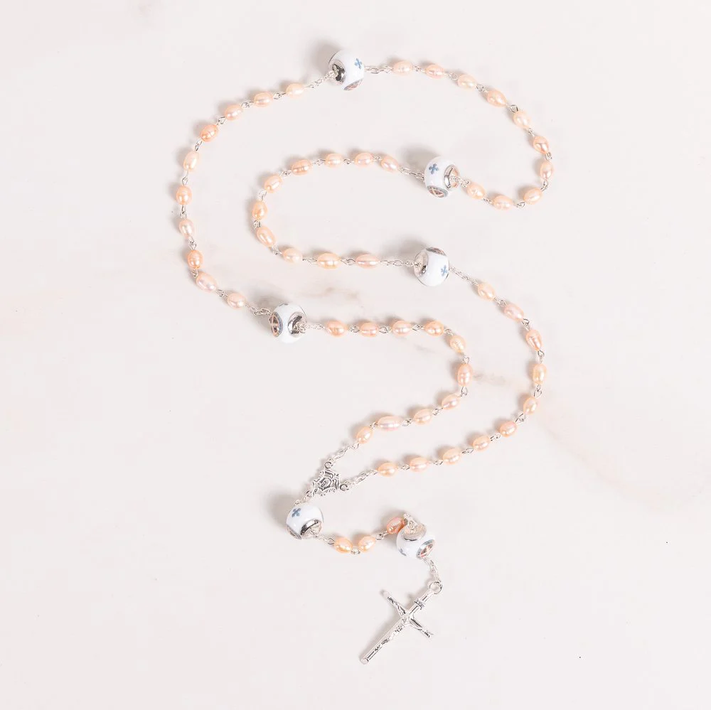 Italian Freshwater Pearl St. Benedict Cross Rosary - Image 2