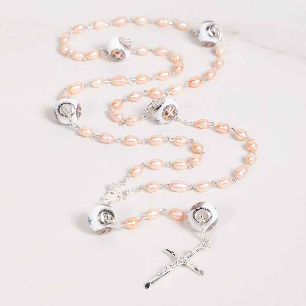 Italian Freshwater Pearl St. Benedict Cross Rosary - Image 3