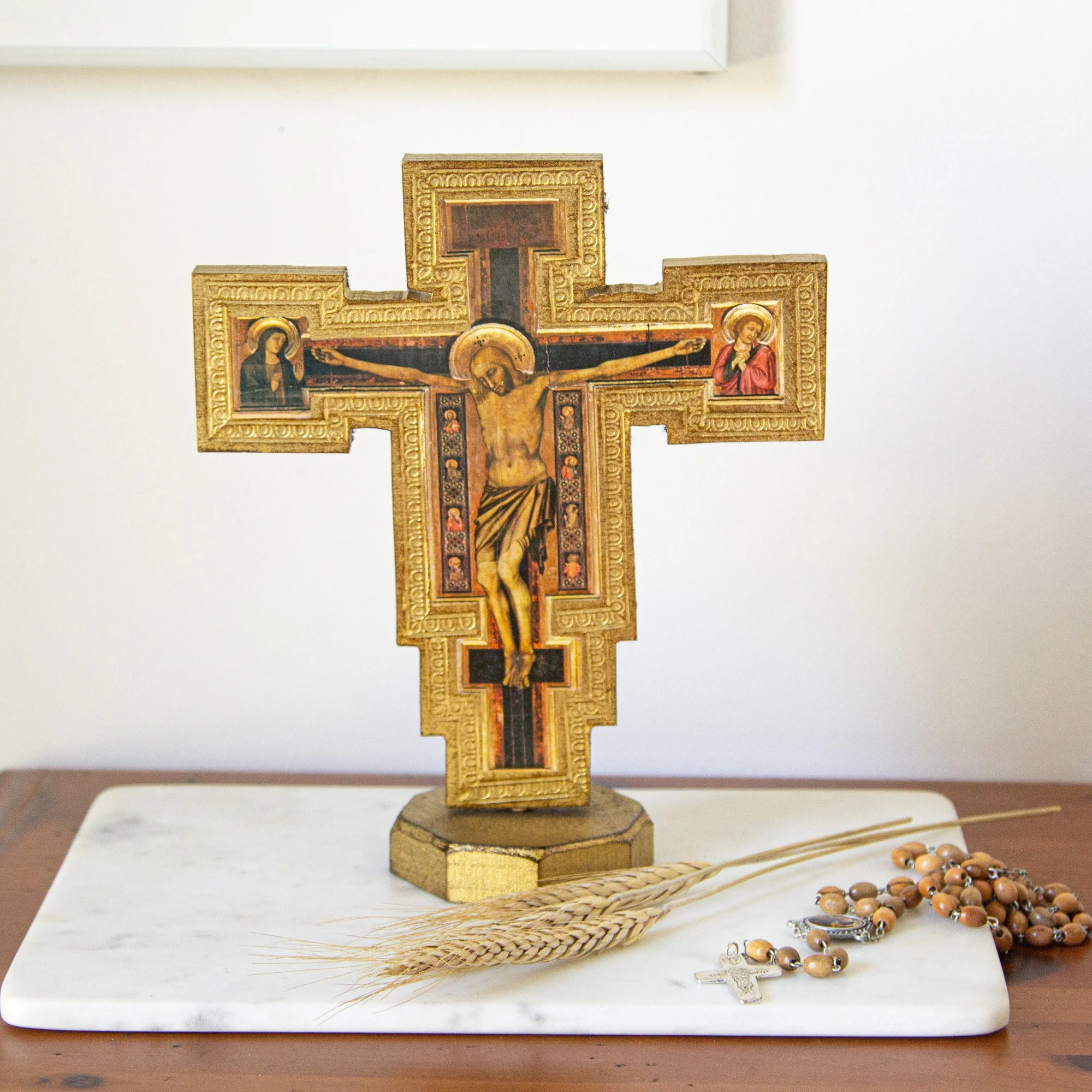 Italian Giotto Crucifix on Octagonal Base