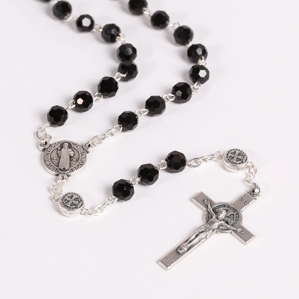 Italian Gray Glass St. Benedict Rosary & St. Benedict Rosary Box Set - Image 4